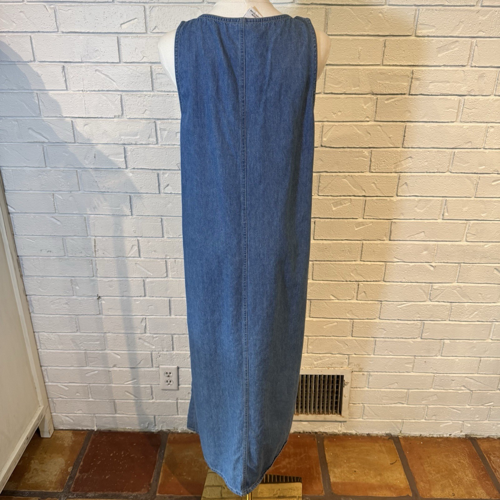 Vintage 90s The Quacker Factory Embroidered Appliqué Denim Pinafore Dress M