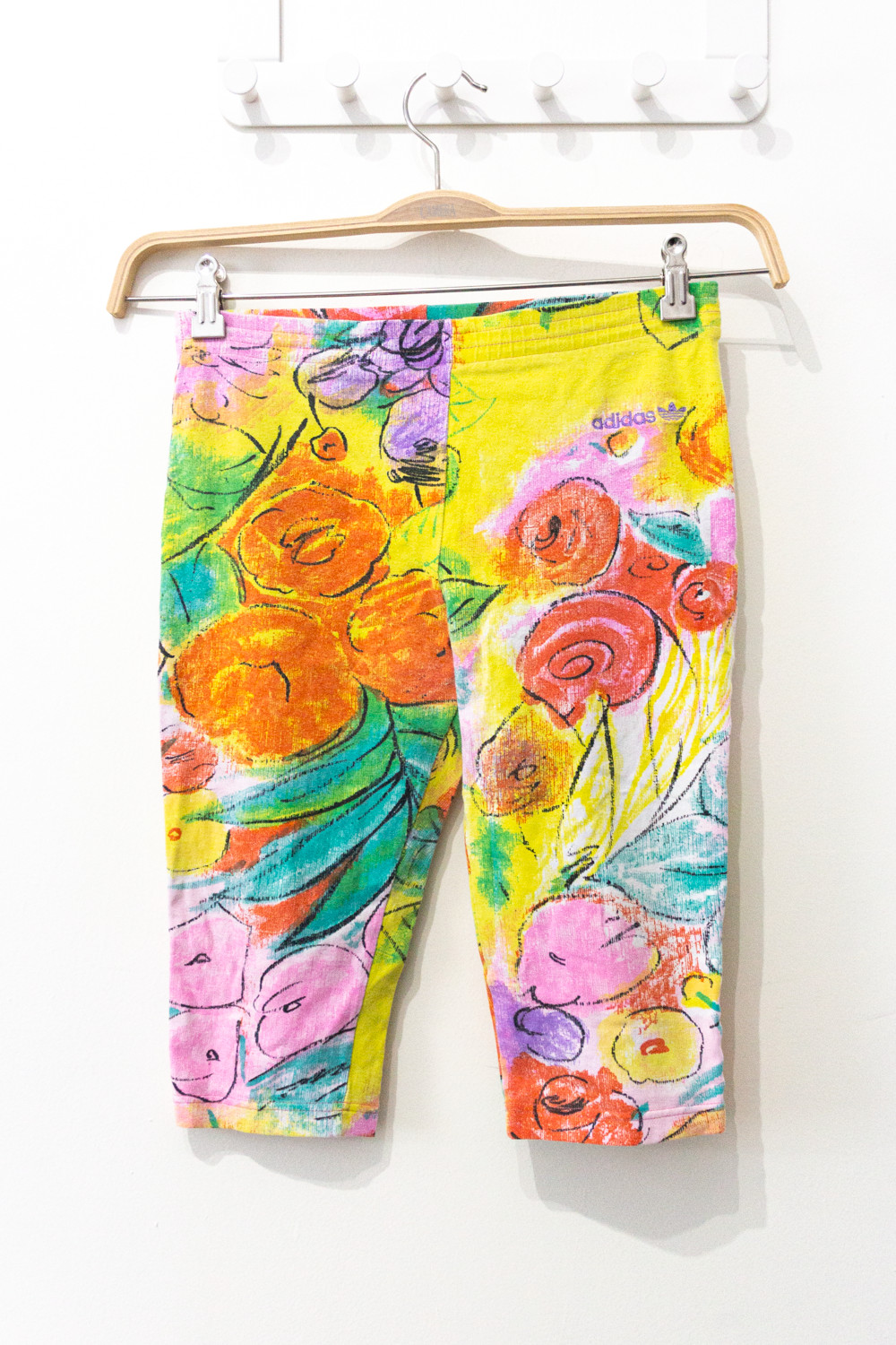 Vintage Adidas Originals 36 Cycling Shorts 90s Floral Yellow Floral Retro Adicolor