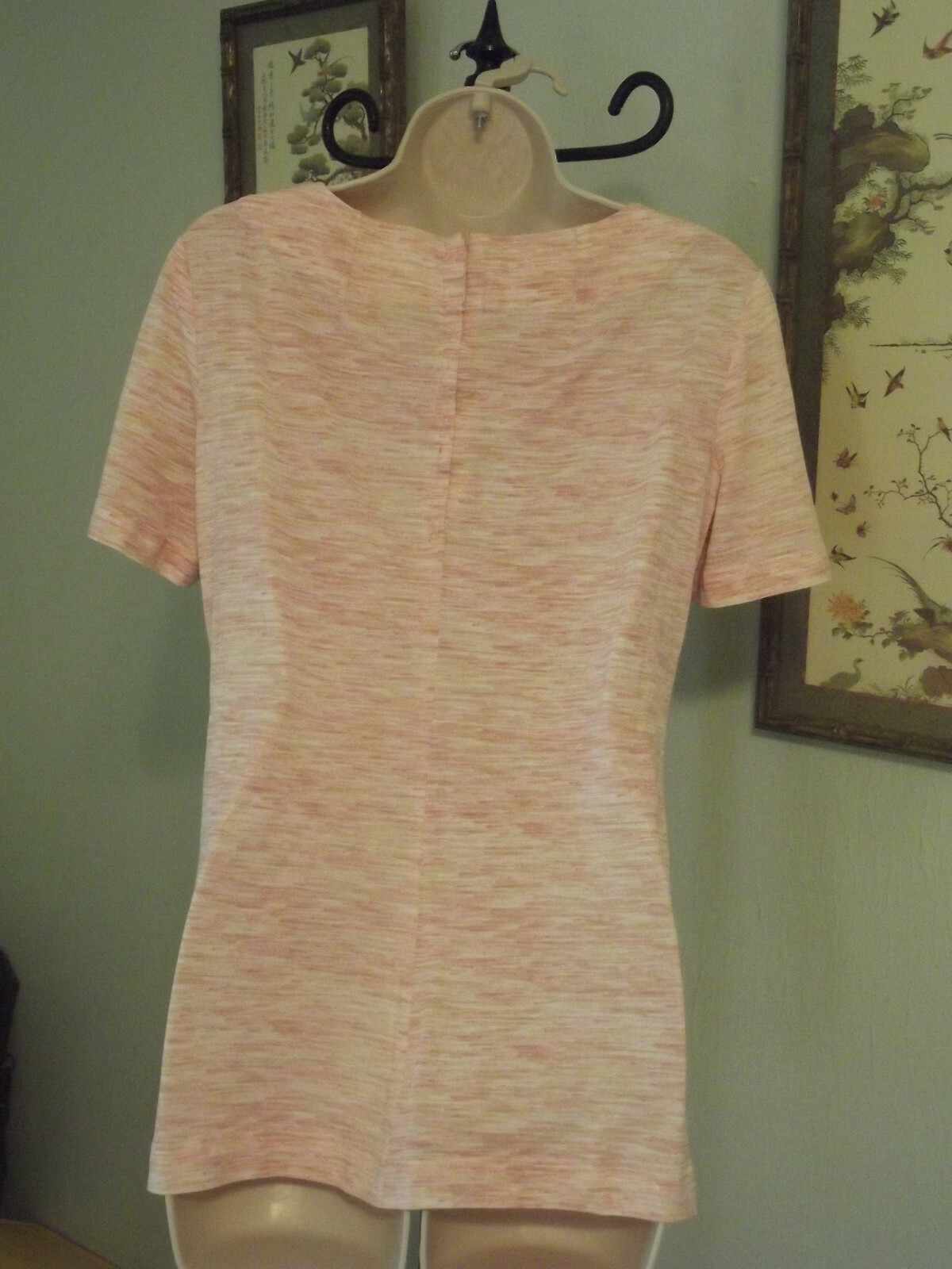 Vintage Hand Sewn simple Pull-Over shirt Back Zipper Size L/XL Pink Multi