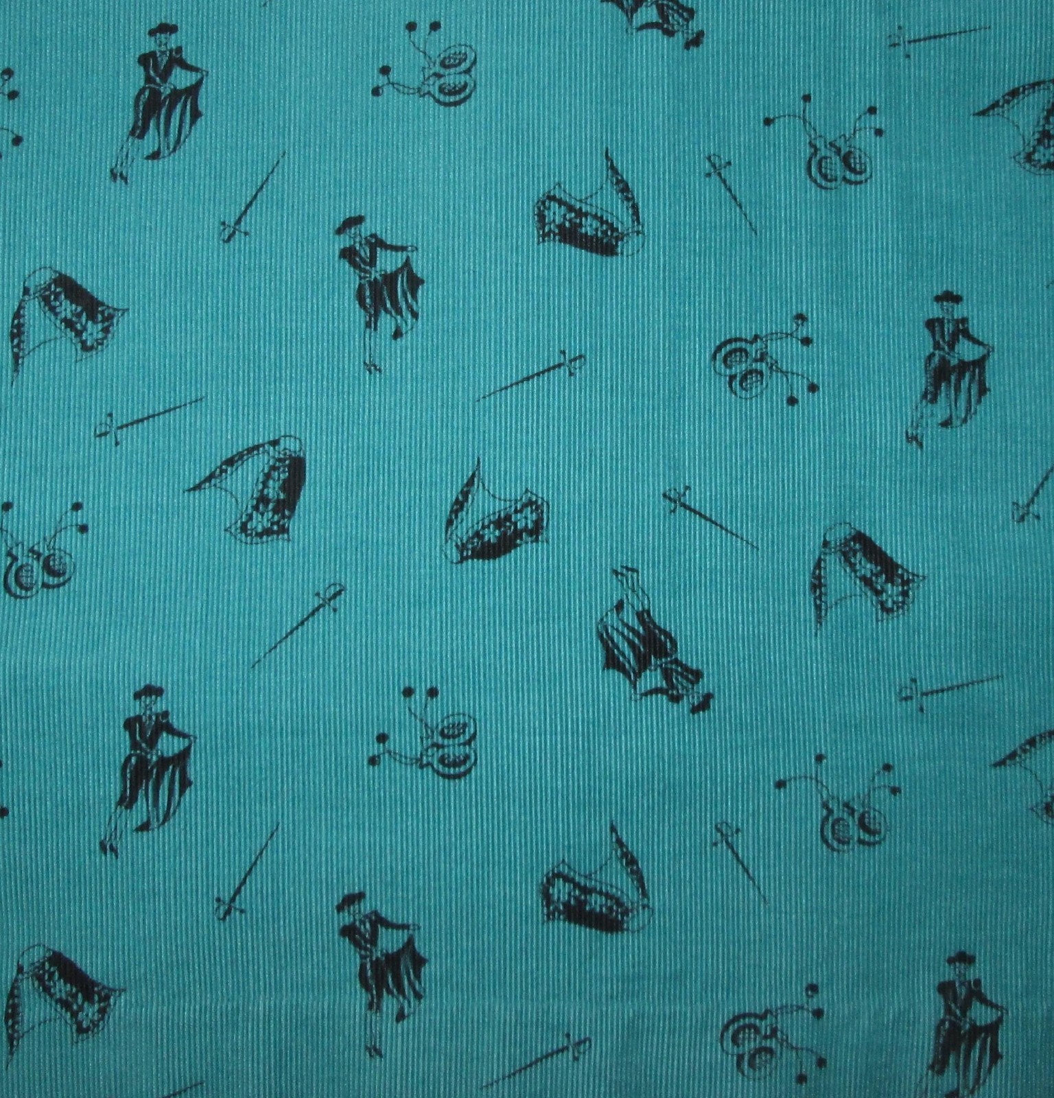 Vintage 1950s Corduroy Matador Blouse Jacket Teal Black Novelty Print – Size M