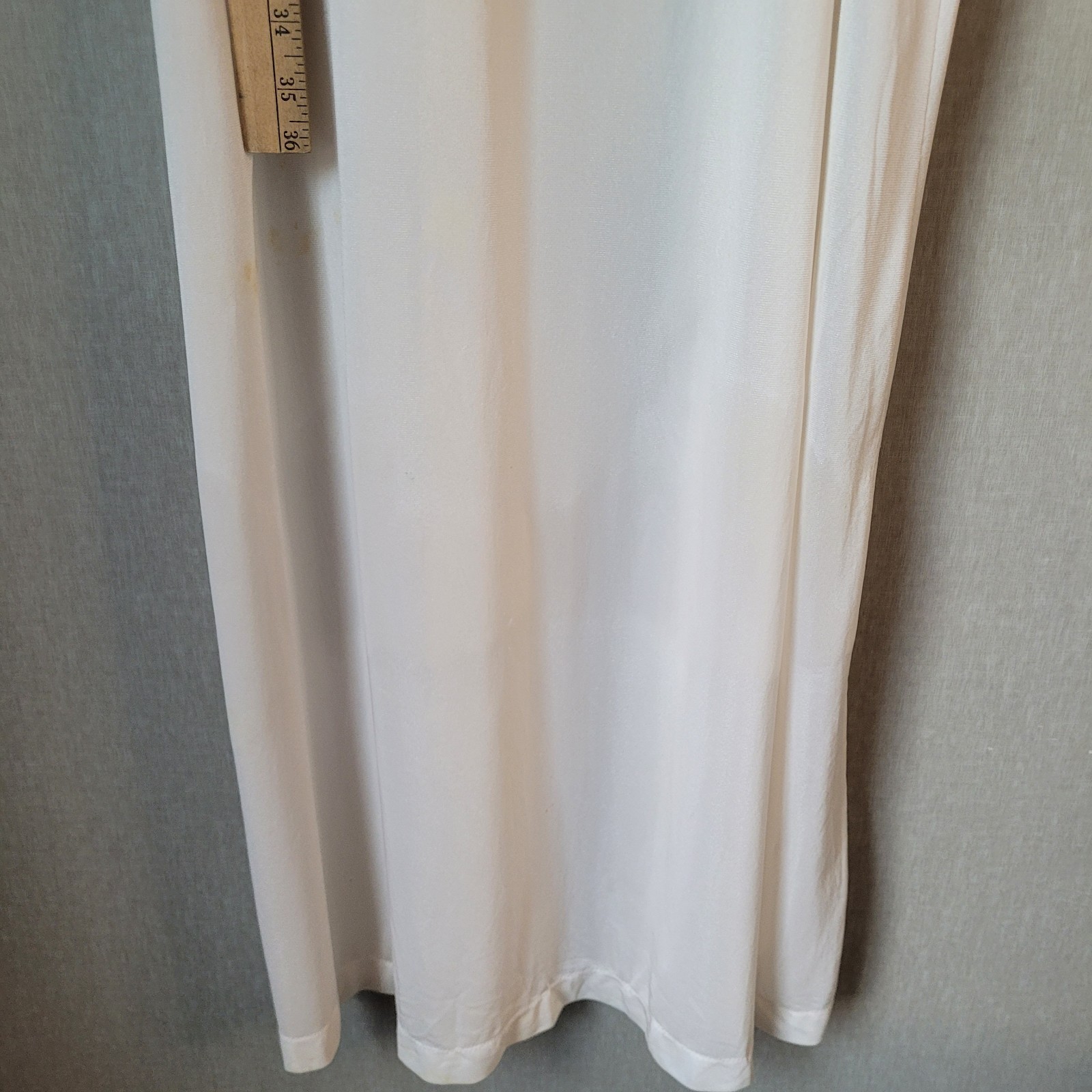 Vintage Heiress Cream Liquid Satin Nightgown Lace Flutter Sleeve Flawed As-Is M