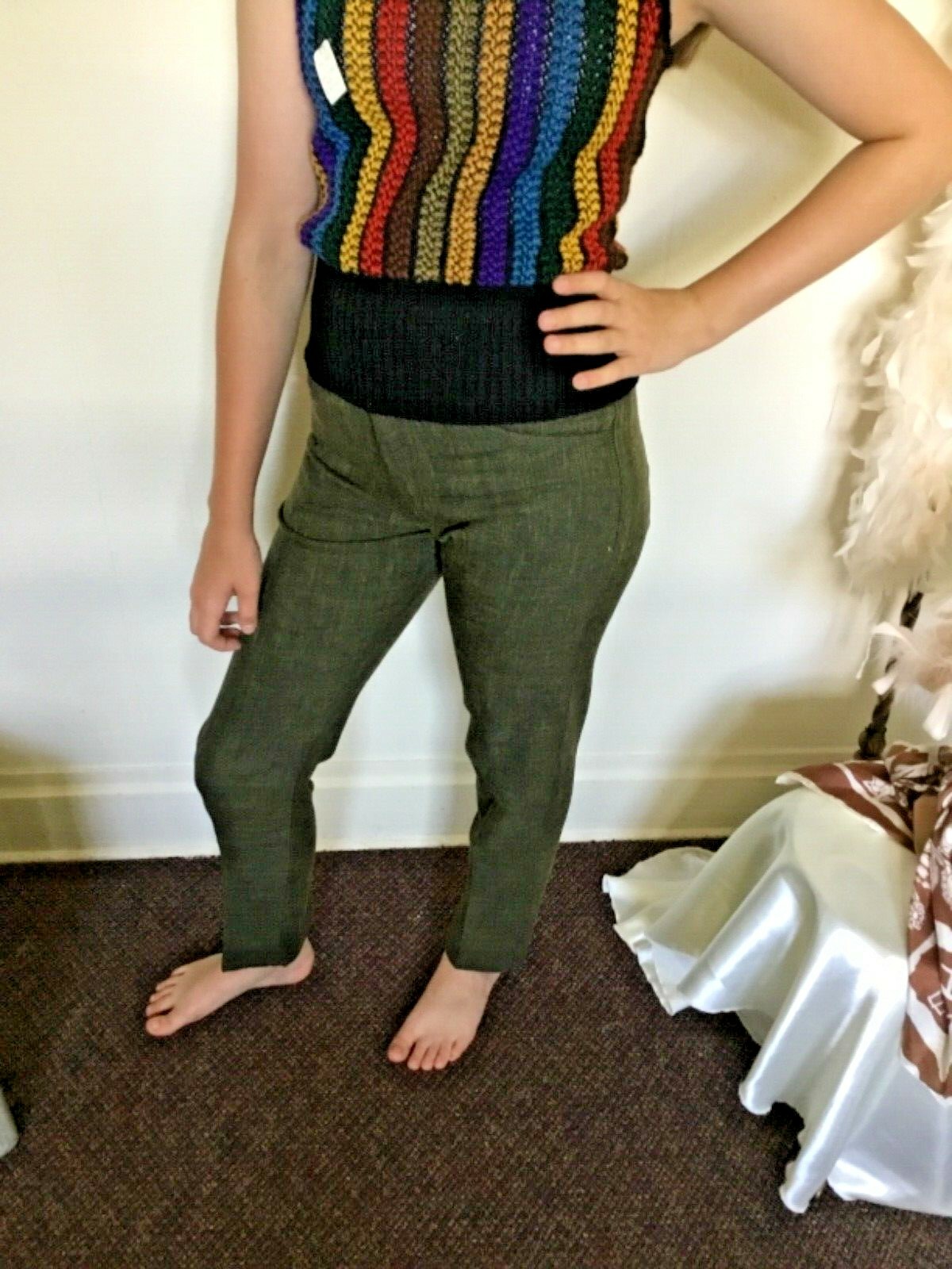 70’s Vintage Green Mod Mid-Rise Taped Leg Pants