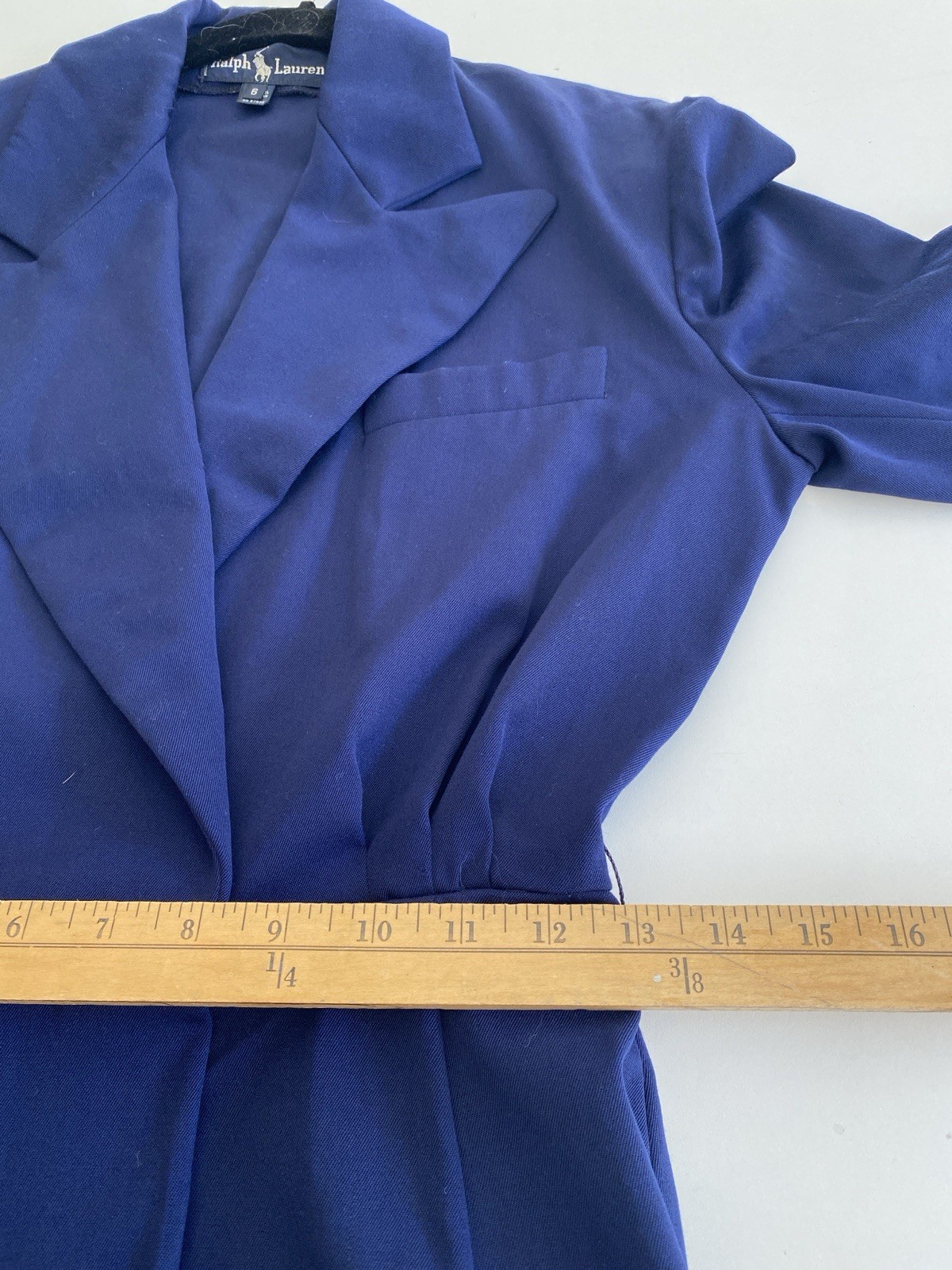 Vintage Ralph Lauren 6 100% Wool Tuxedo Jacket Wrap Dress Blue Midi