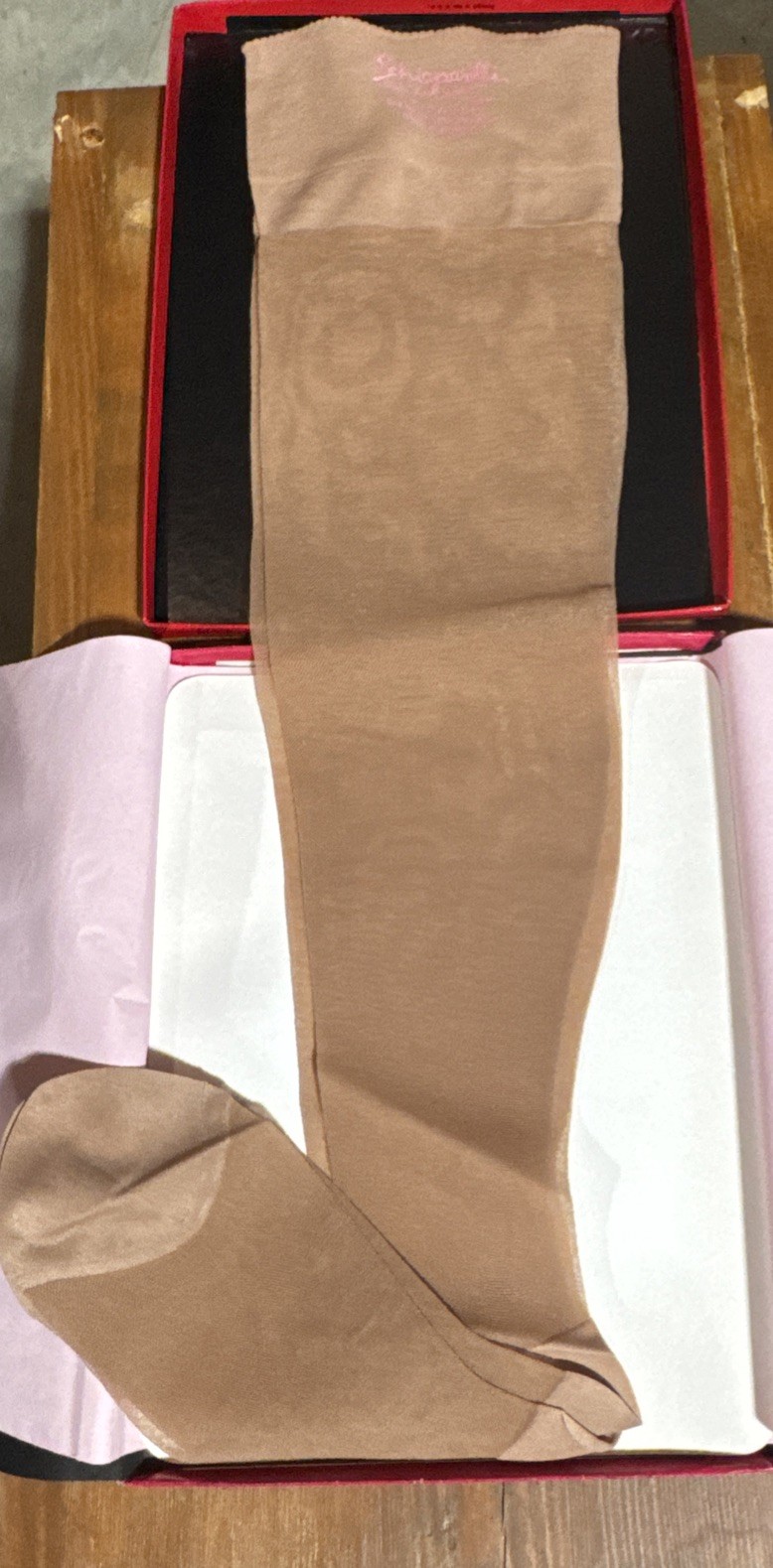 Vintage 50s SCHIAPARELLI SUPP-HOSE Sheer Stockings Garter Top 9-1/2 XL NIB