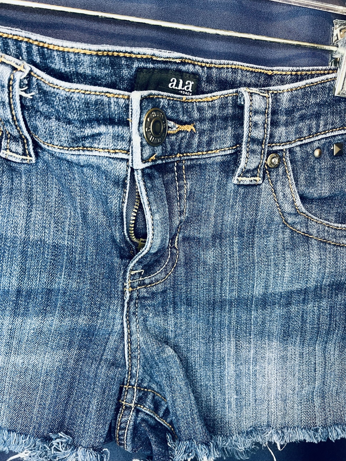 A.N.A A New Approach Womens Denim Shorts Studded Distressed Raw Hem