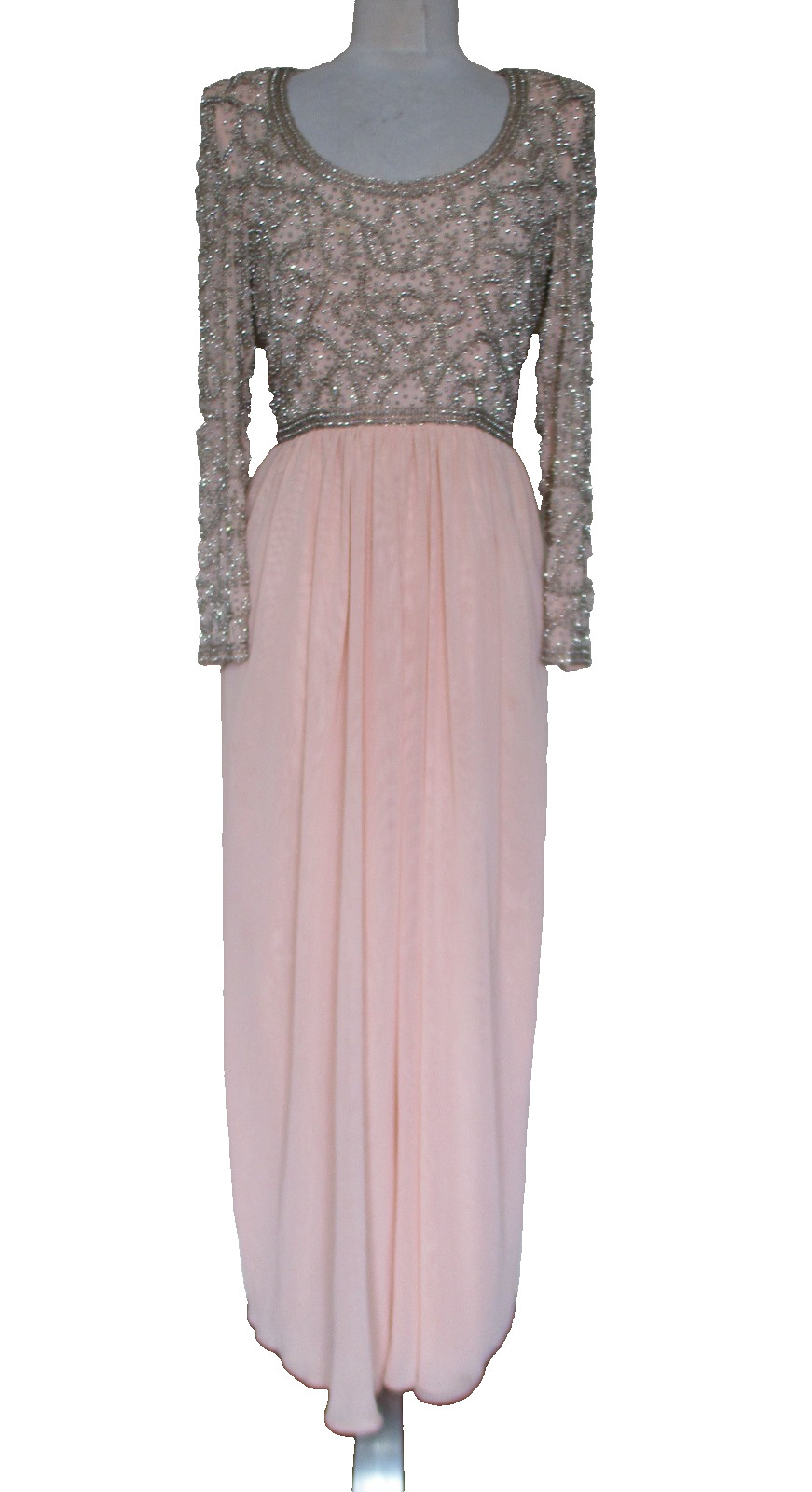 Vintage Victoria Royal LTD Evening Gown Maxi Dress Beaded Top Peach Chiffon S