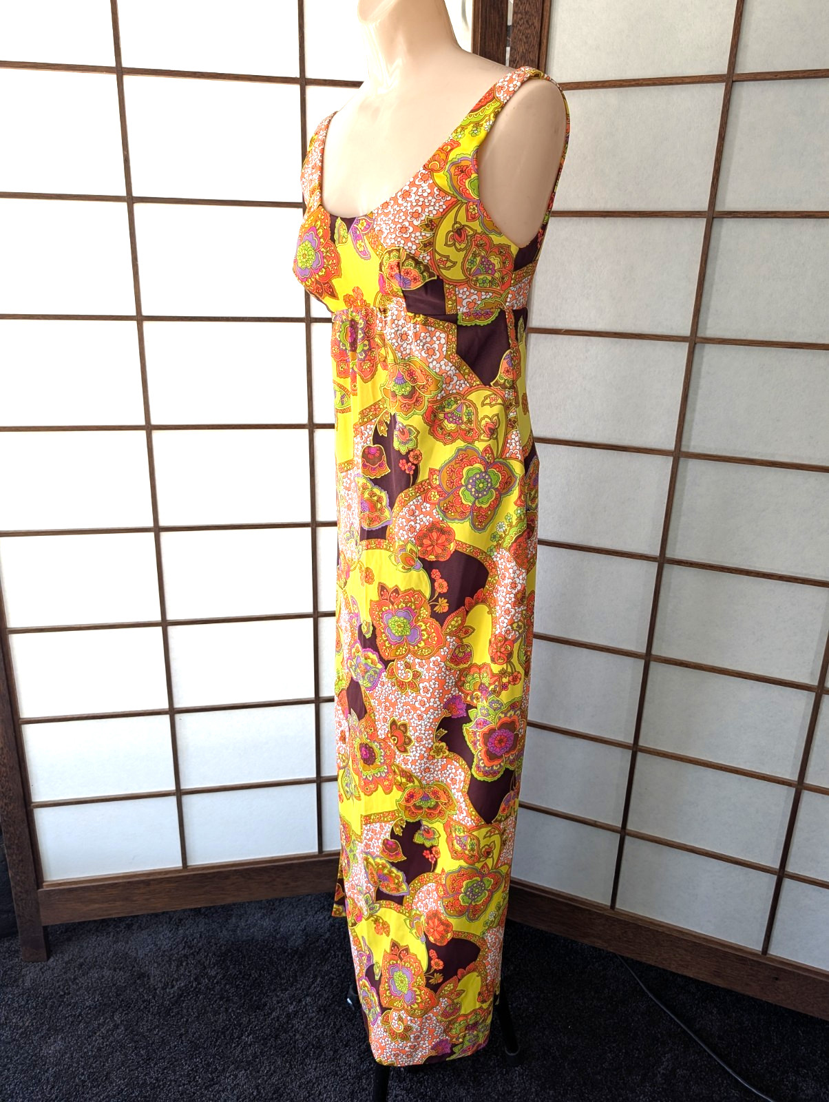Vtg 70s Catalina Maxi Dress Psychedelic Mod Print Resort Wear XS Built-In Bra
