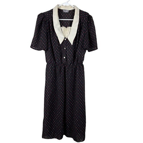 VTG 80s Tabby of California Semi-Sheer Bib Collar Dress Sz S Retro Cottagecore
