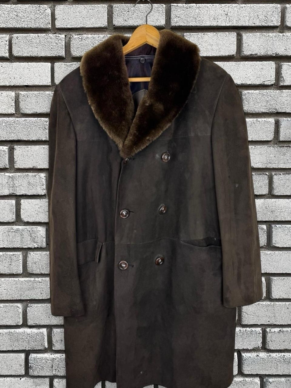 Vintage 70’s 80’s Cortefiel Suede Leather Faux Fur Shearling Brown Trench Coat