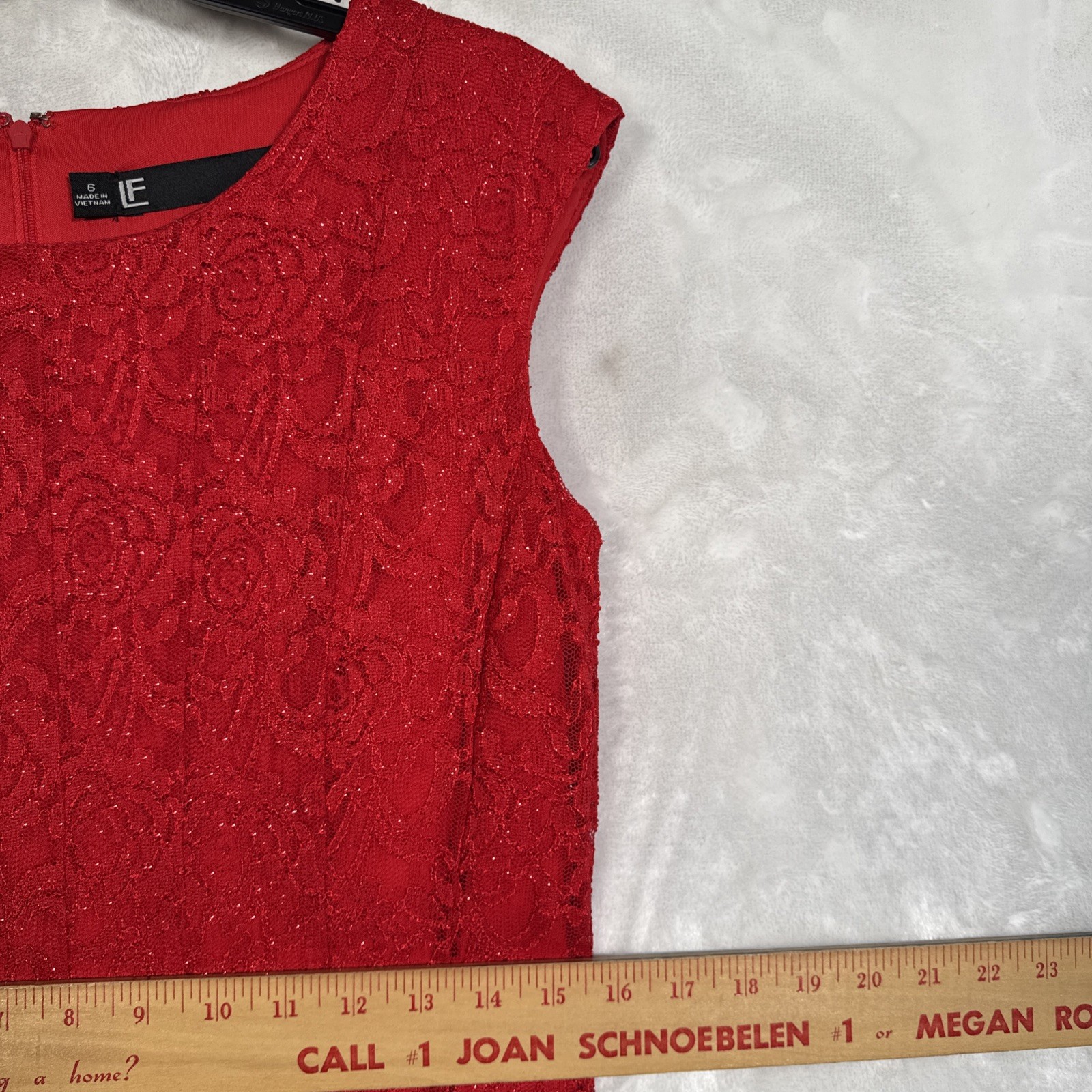 Sz 6 LESLIE FAY Red Lace FIT & FLARE DRESS, Shimmery Sparkle