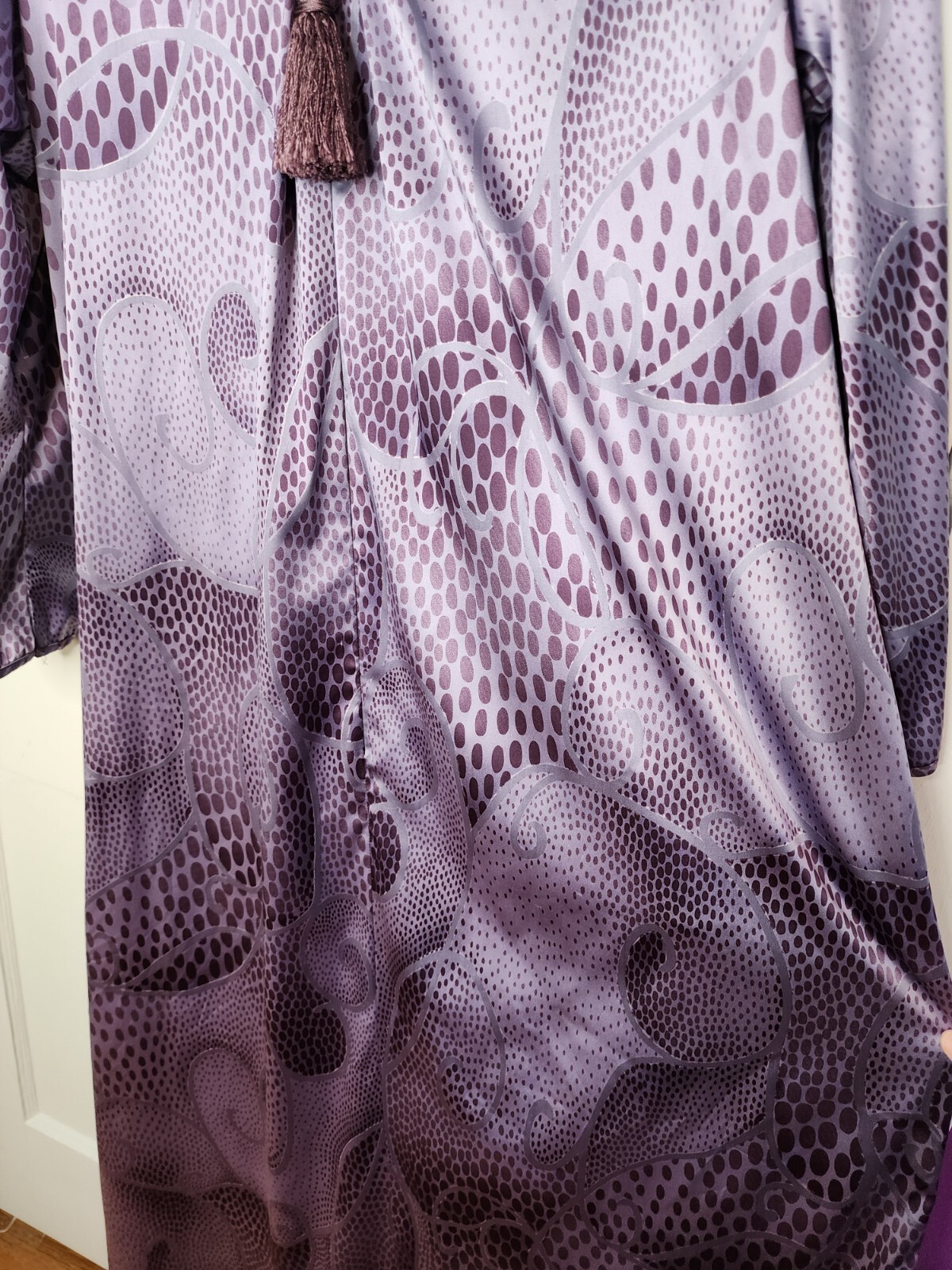 Vtg 80s Womens Diamond Tea Robe Kaftan House Coat Dress Medium Purple Dot Swirl