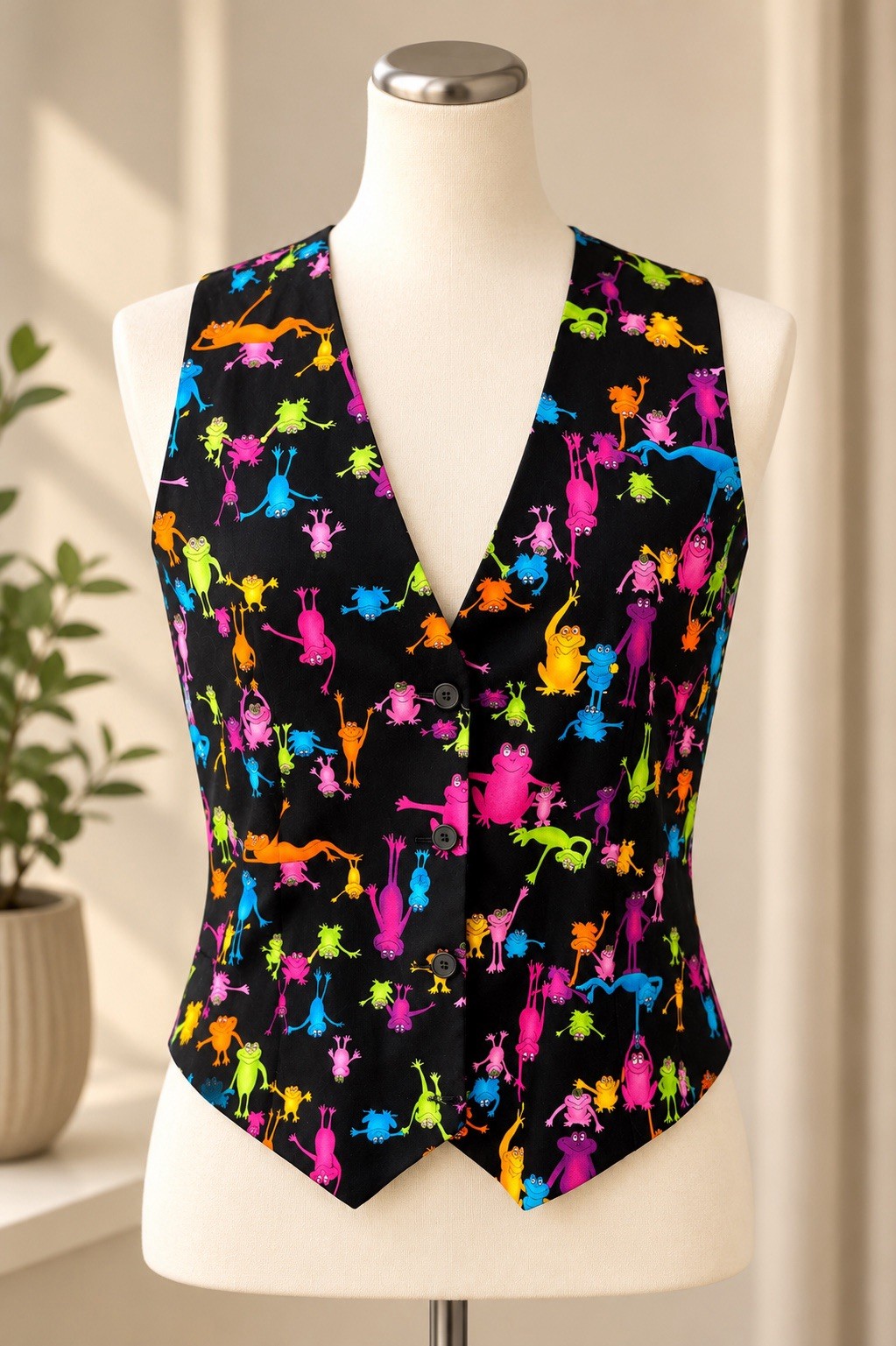 Vintage 90’s Idea Nuova Vest Crazy Frog Pattern Artsy Novelty One Size