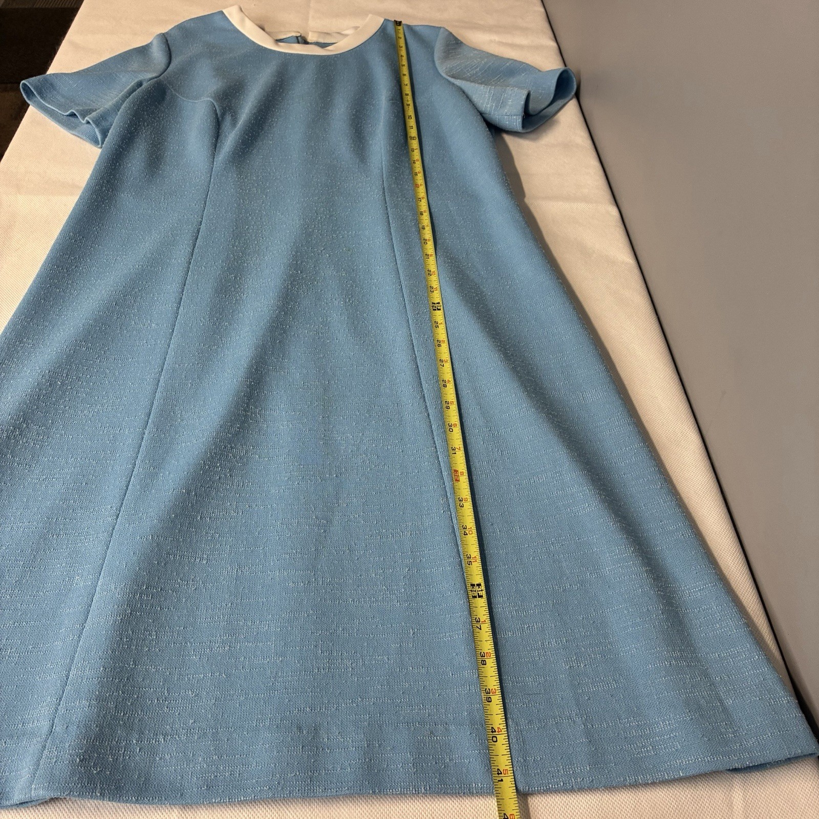 Vintage 60s Mynette Dress Womens Sz Large Blue Textured Mod Shift Stained