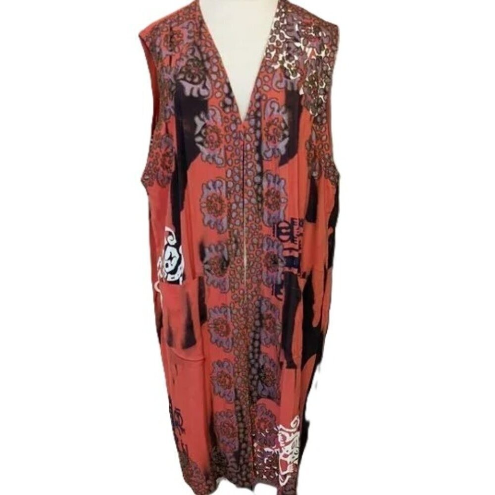 Batik Beaded Lagenlook Robe Duster Vest Dress Rayon 90’s Vintage Bali Sensation