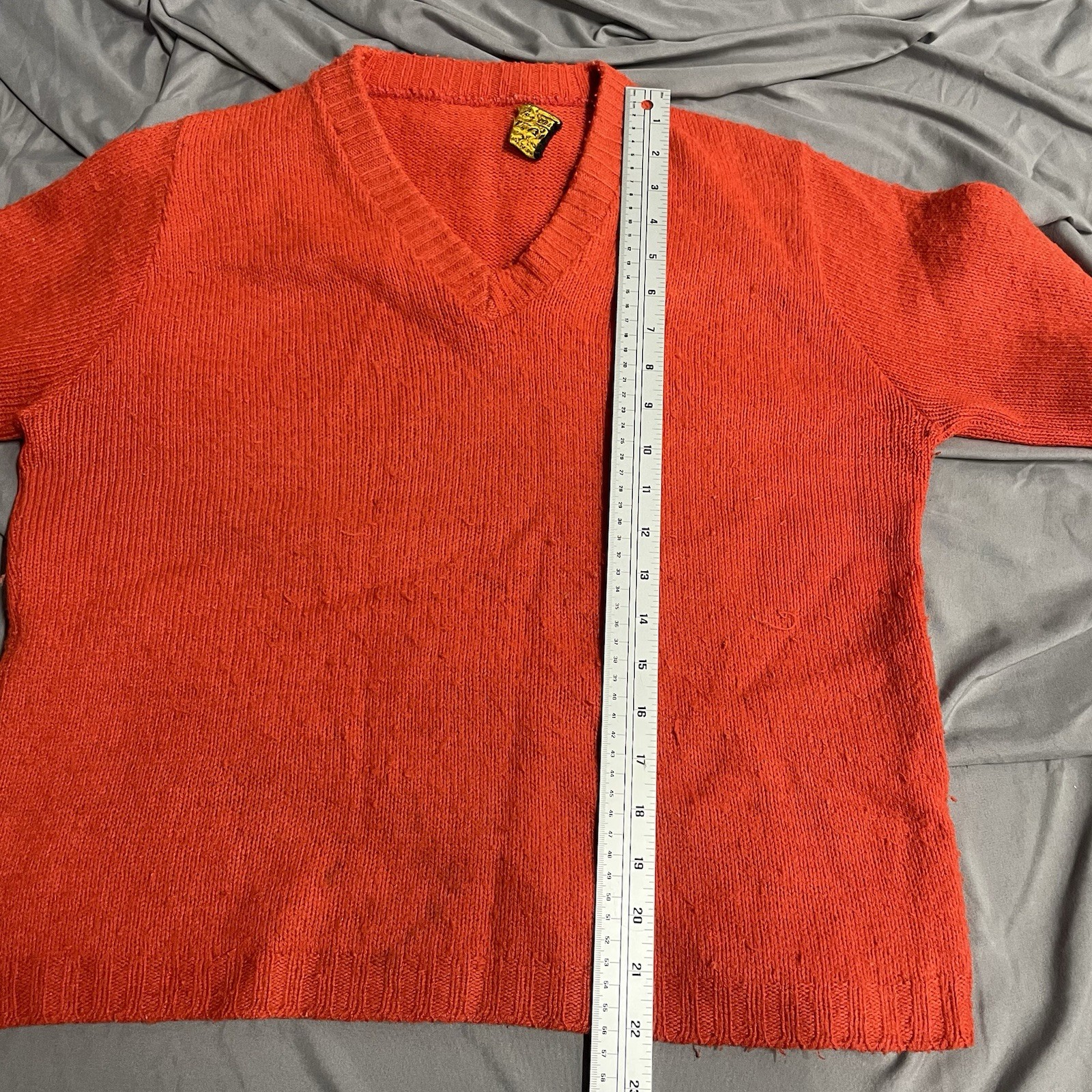 Vintage 60s 70s Sears Roebuck & Co Wintuk V Neck Orange Knit Sweater Size M READ