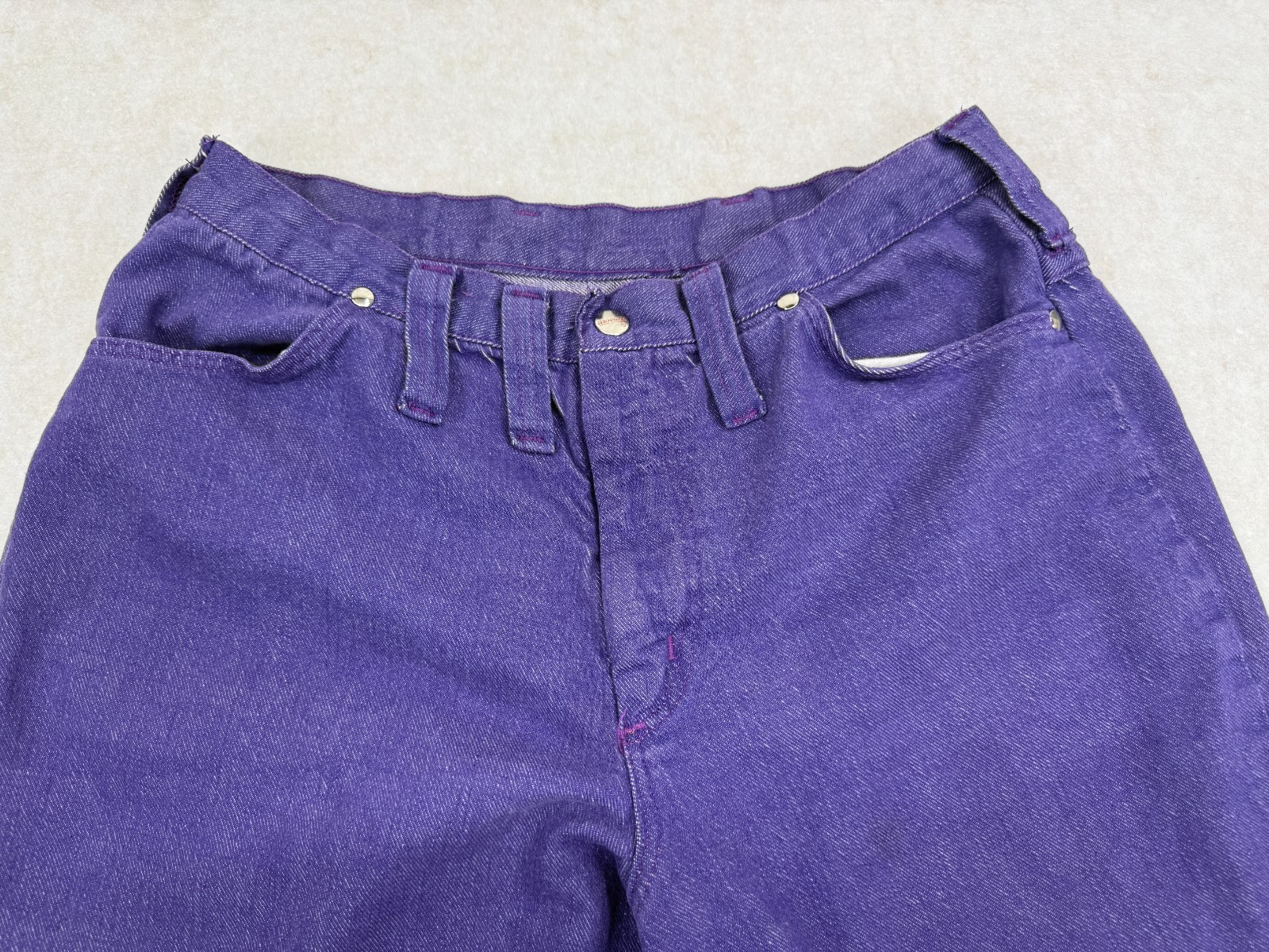 Vintage 1970s Maverick Blue Bell Purple Denim Jeans High Rise Bell Bottom USA 18