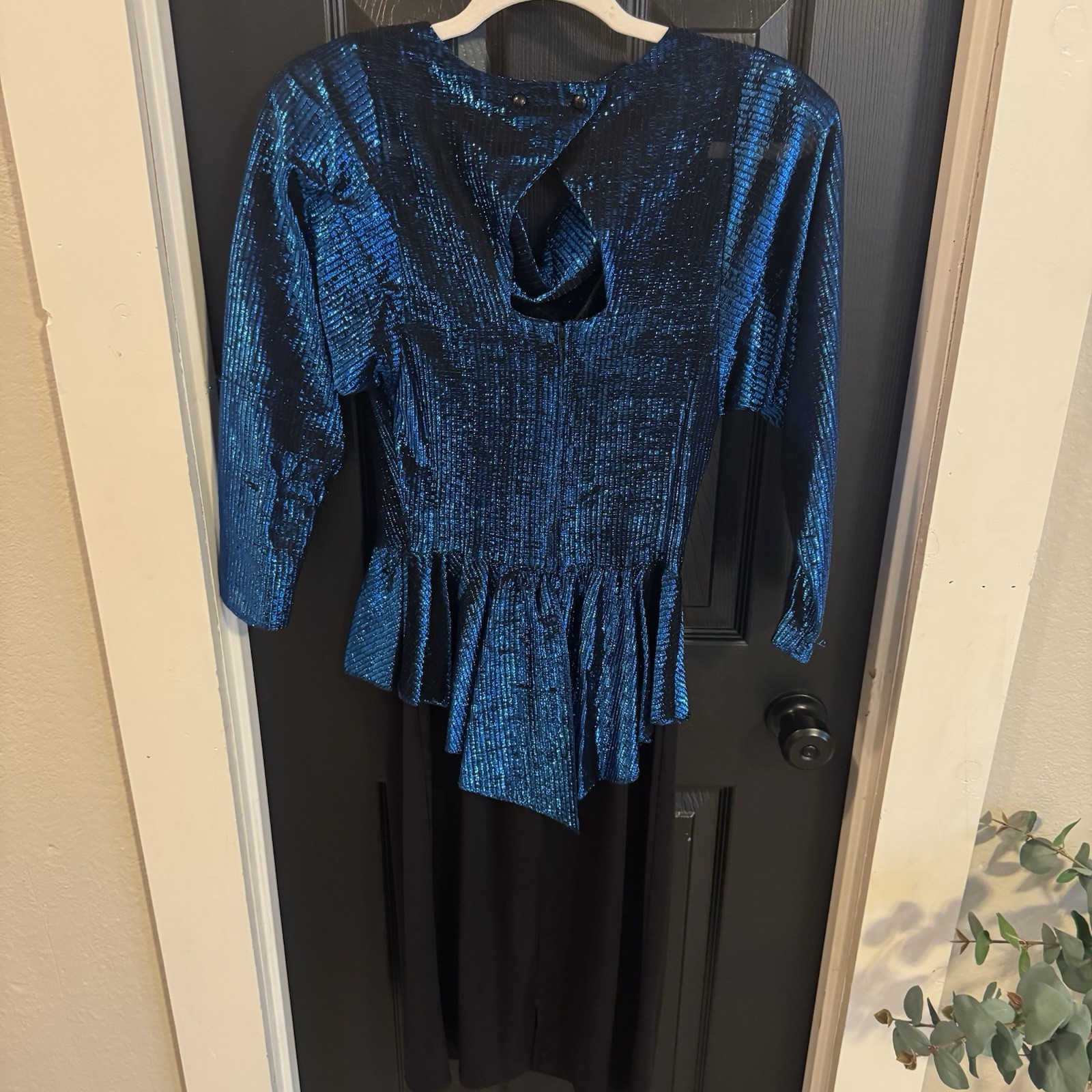 Vintage TJuniors Size 9 Peplum Blue And Black Knee Length Dress