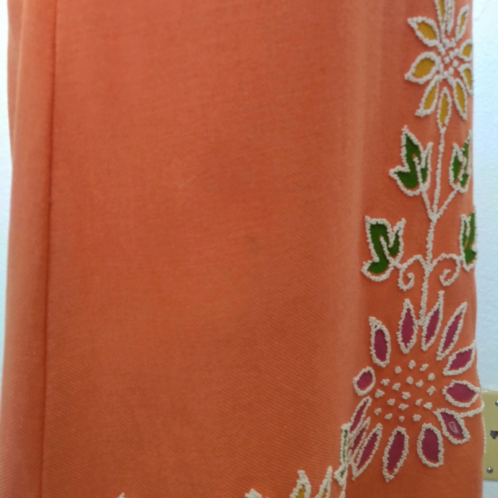 Vtg 60s Joe Daniels Orange Floral Shift Dress 36B 33W 36H Beaded Mod MCM