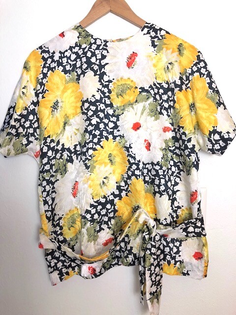 Donovan Galvani of Dallas Blouse Women’s M Floral Yellow White Shirt Top Vintage