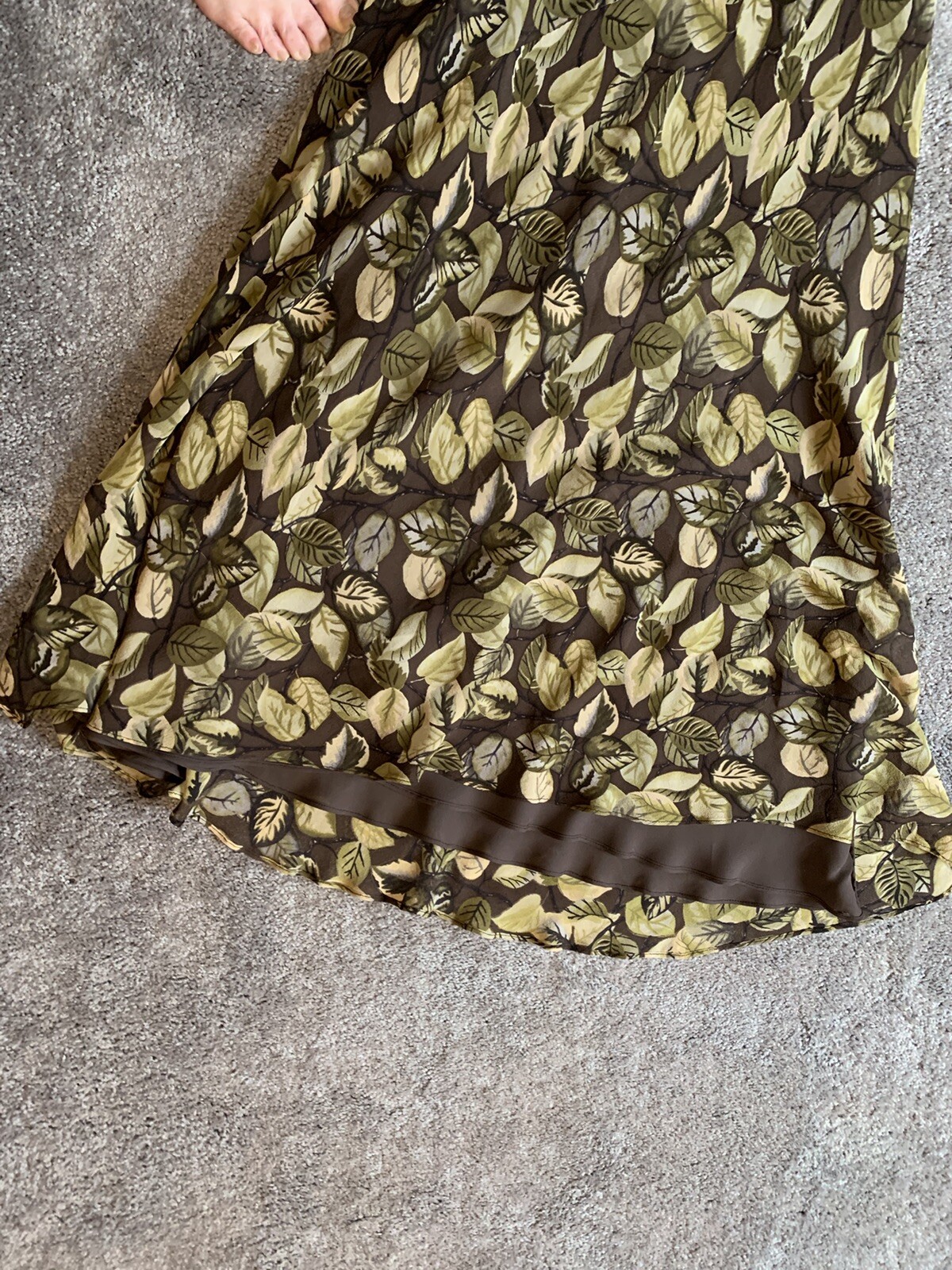Vintage Et Vous Dress 100% Silk Maxi, Detailed Leaf Design , Cottage Core
