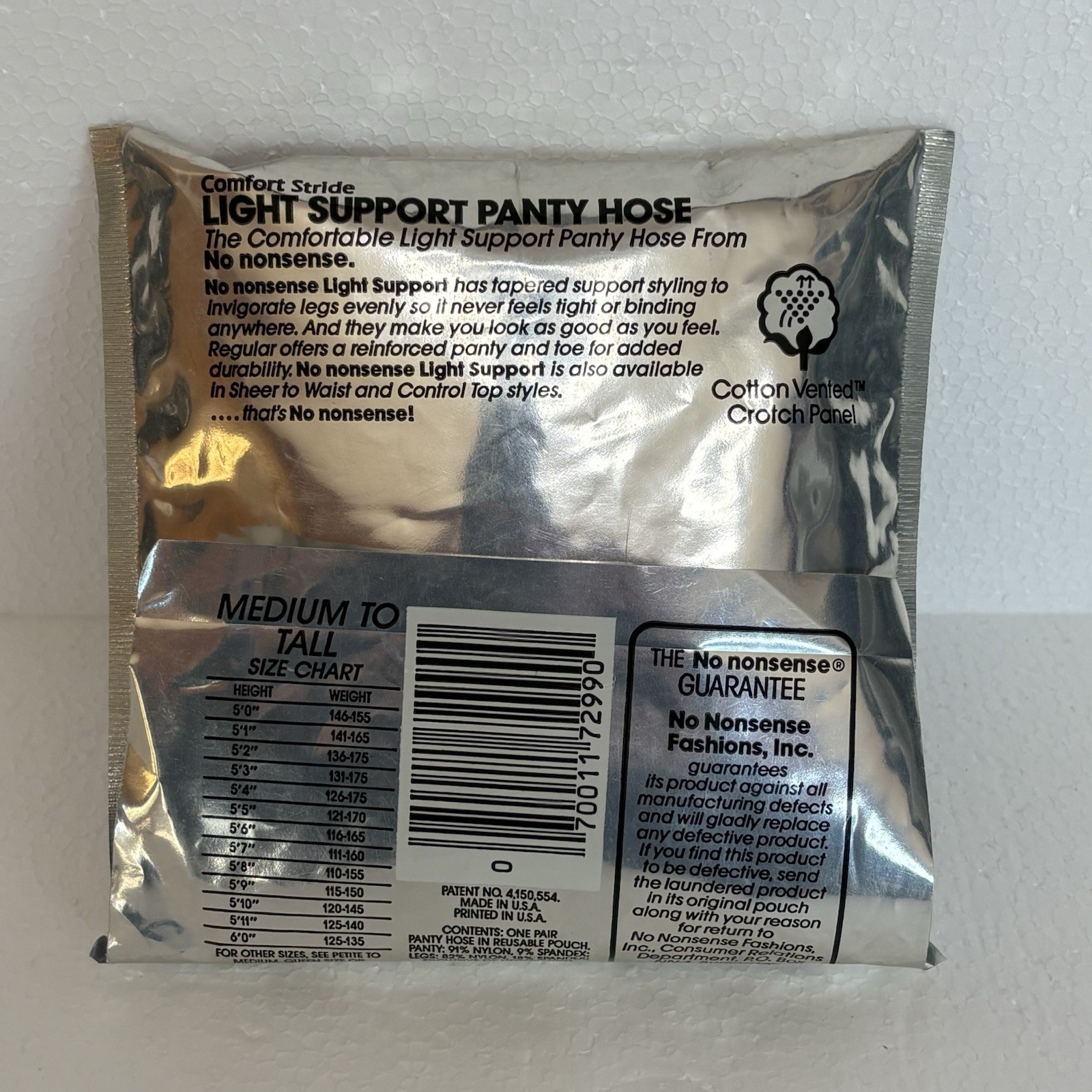 No Nonsense Comfort Stride Pantyhose Light Support 59 White Medium Tall Vintage