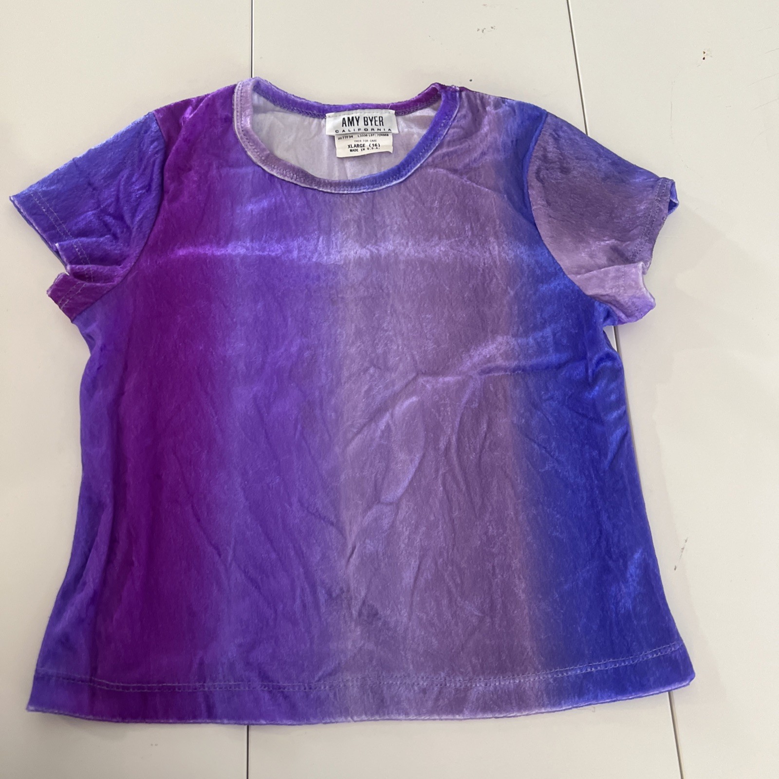 Vintage Amy Byer Girls Top Shirt Purple Ombré 90s Velvet Crop
