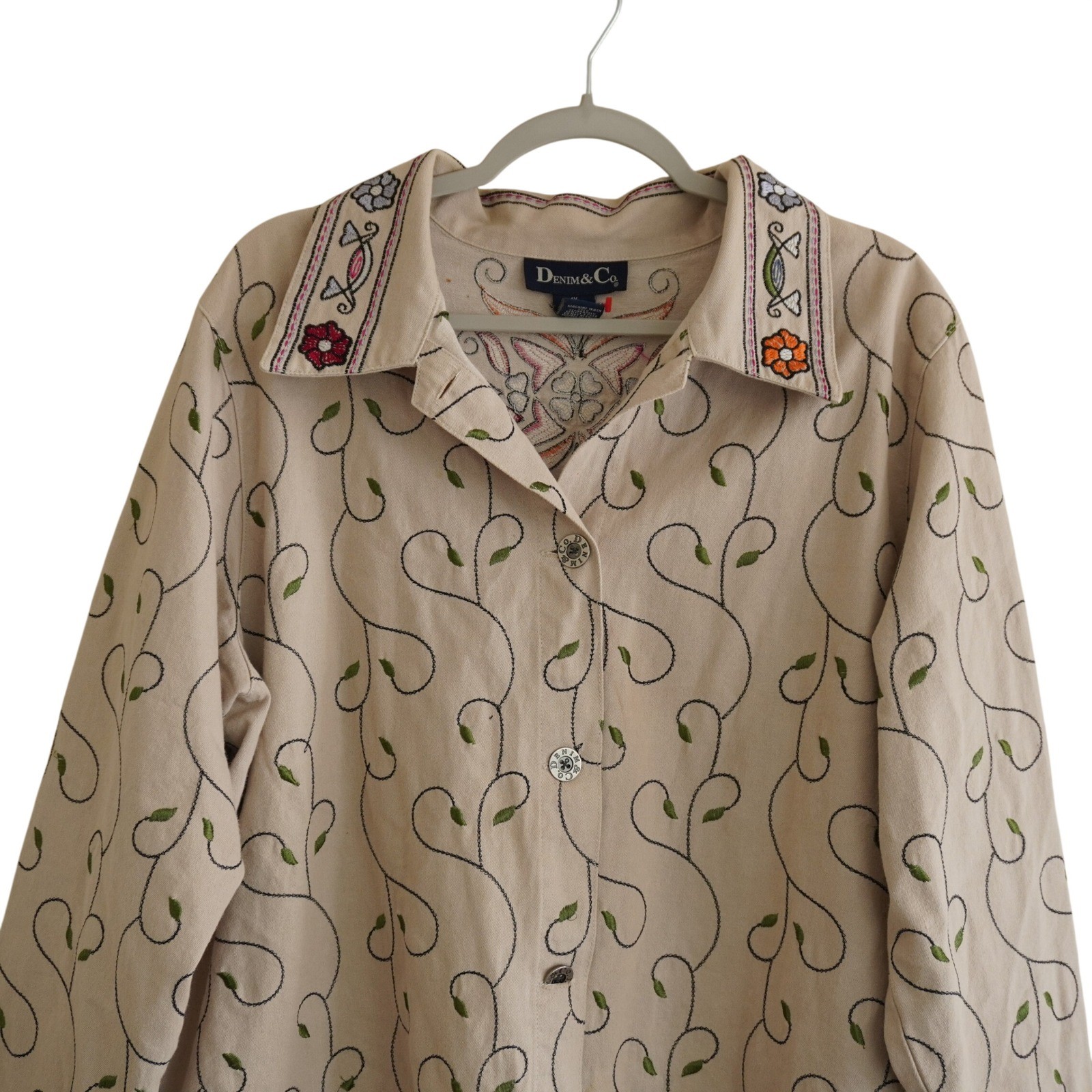 Denim & Co Tan Embroidered Floral Cotton Jacket Plus Size 1X Cottagecore Boho