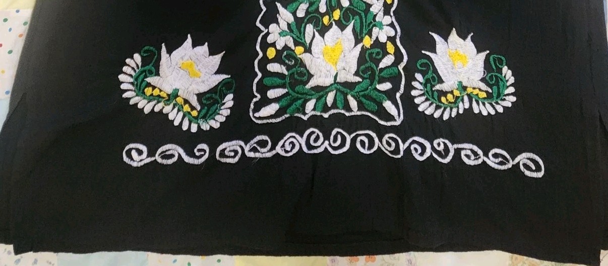 Vtg 70s Embroidered Ethnic Mexican Peasant Dress Boho Tunic L Black Lotus Resort