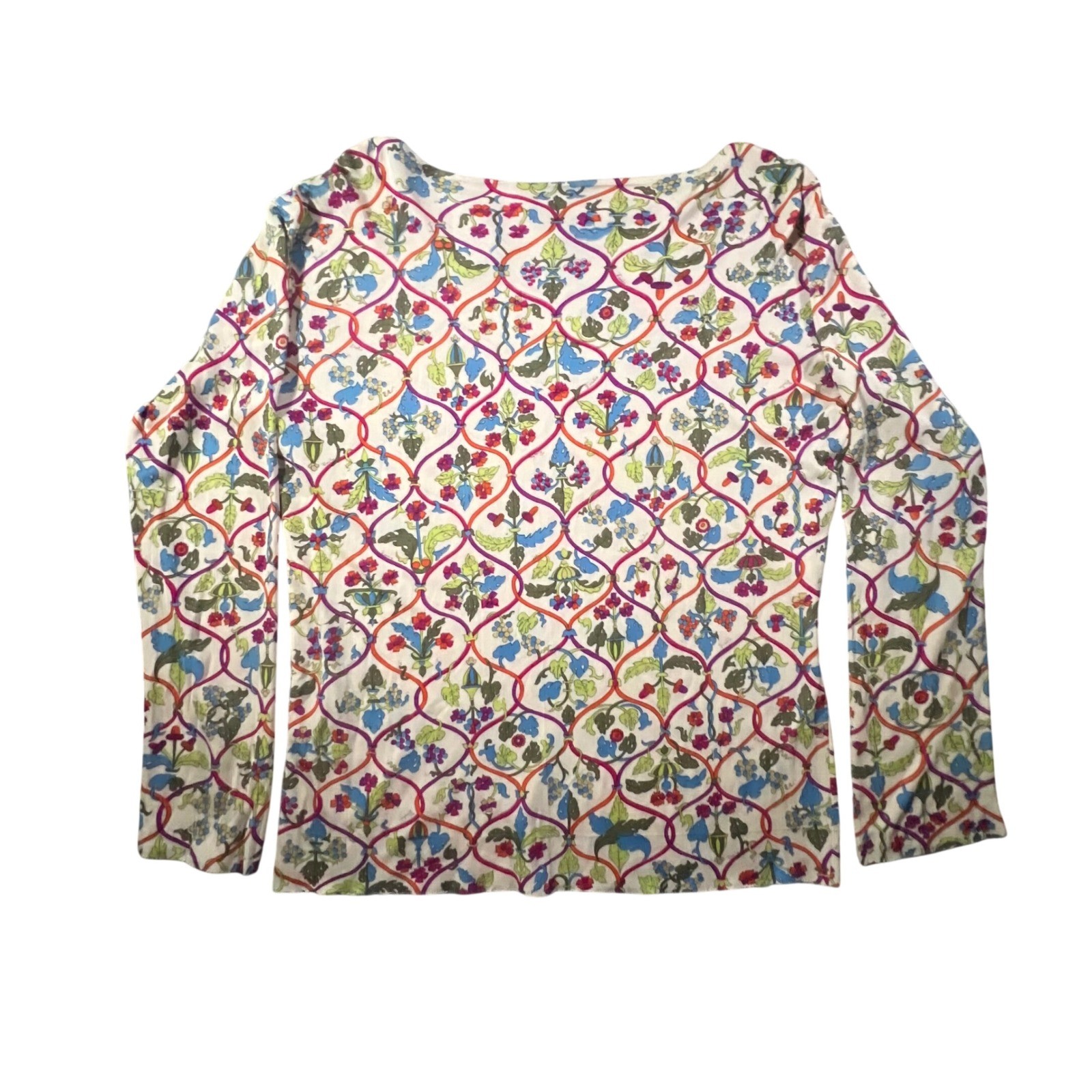 Emilio Pucci Vintage 60s Top Womens 8 Multicolor Signature Silk Floral Trellis