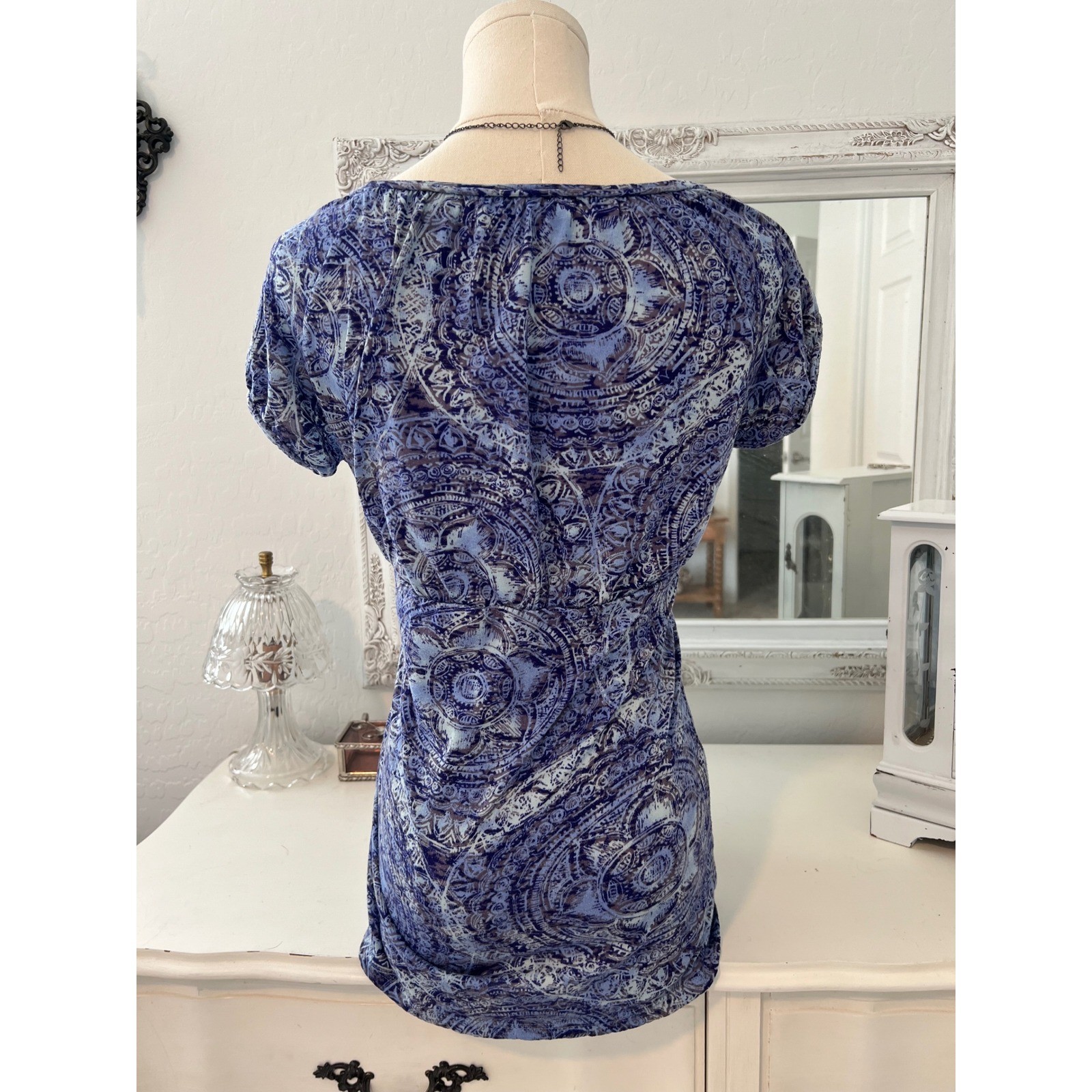 vintage paisley patterned babydoll short sleeve top