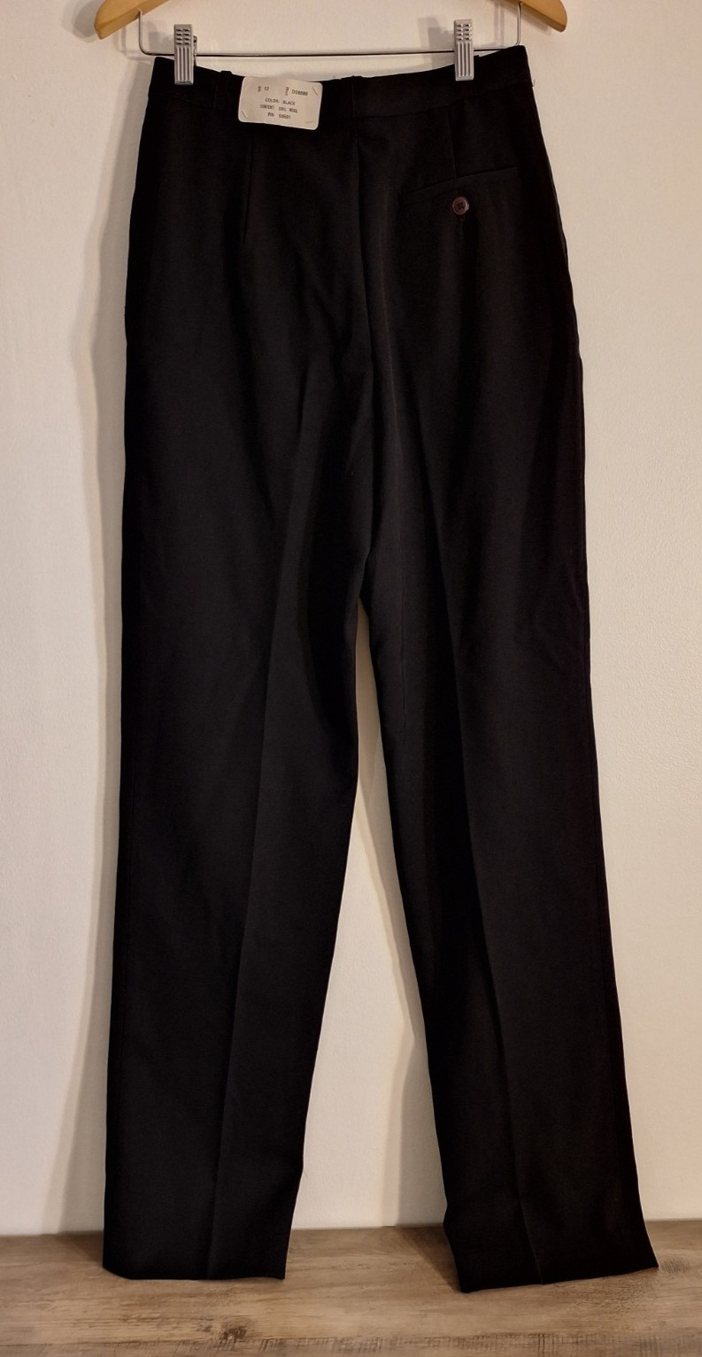 NOS Vintage Chendanno Black Wool Trousers Pleated High Waist Dress Pants Size 12