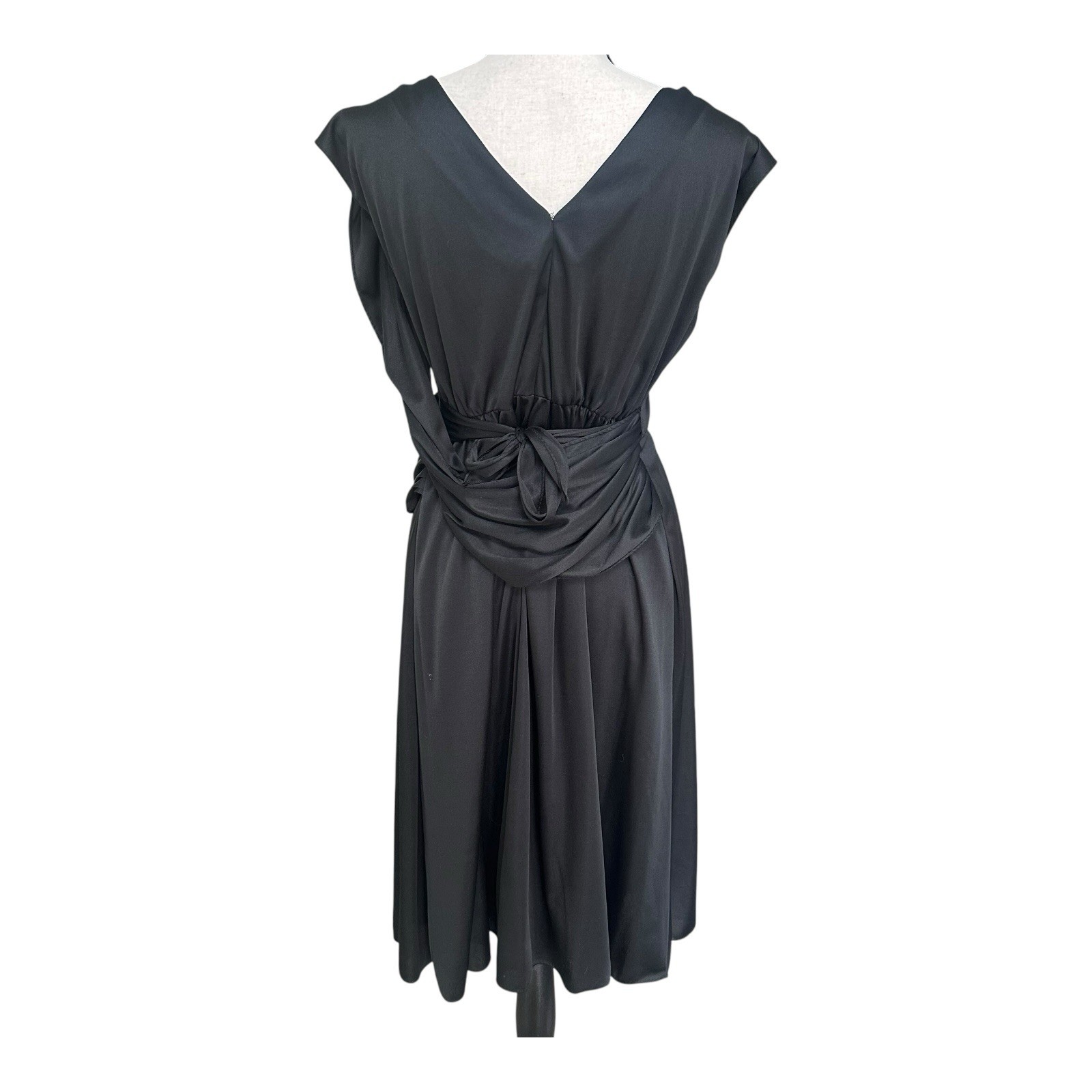 Vintage 80s Glenrob Black Sequin Lace Drape Cocktail Party Midi Dress