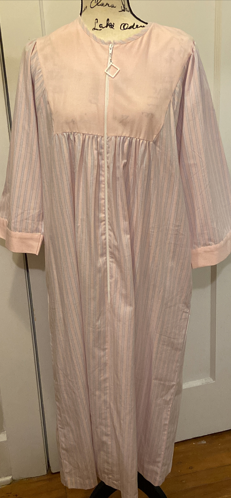 Vtg Amanda Stewart Intimate Zip 100% Cotton Pocket House Dress Robe Lounge Wear