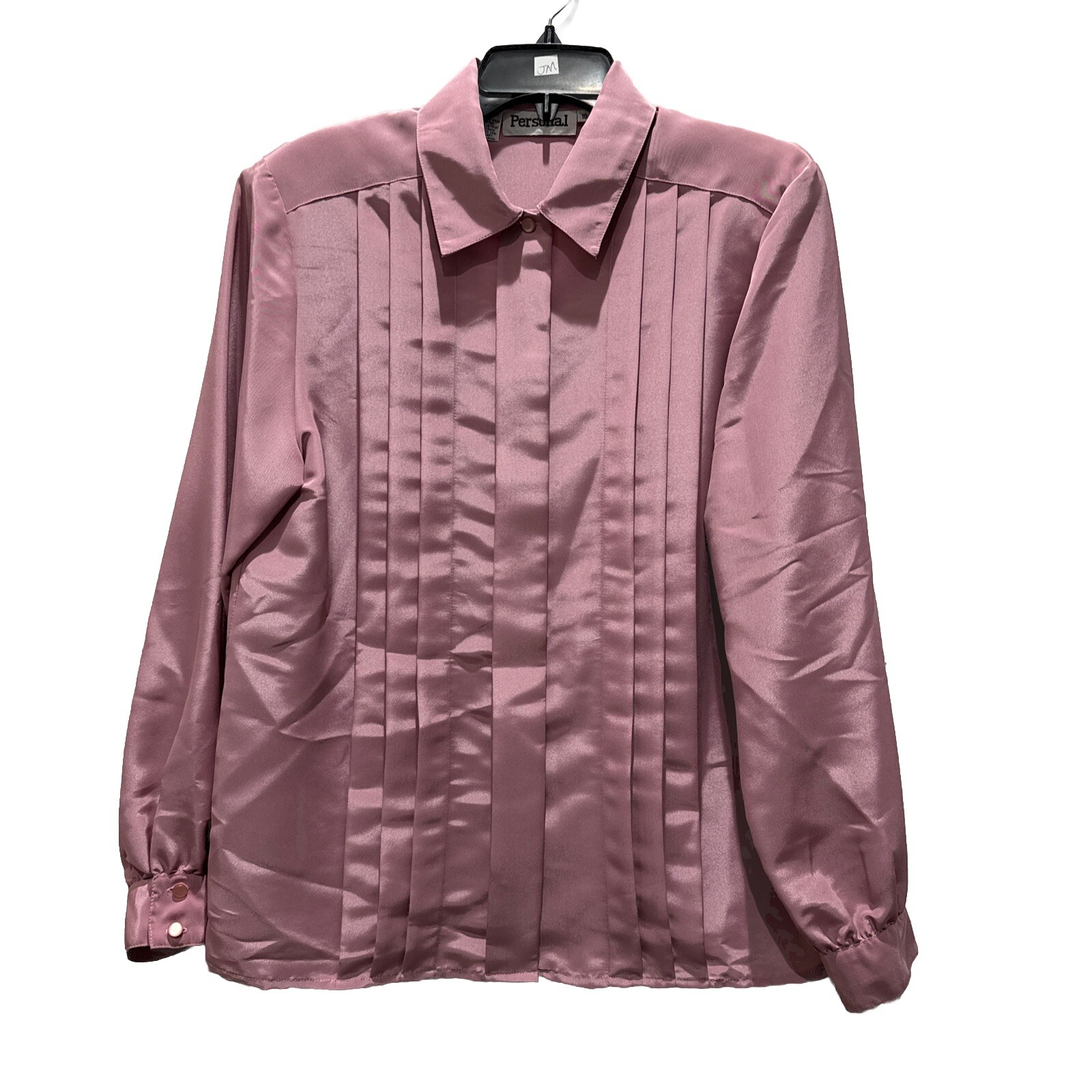 Personal Women’s VTG Pink Pleated Button-Up Long Sleeve Top Sz10 secretary retro