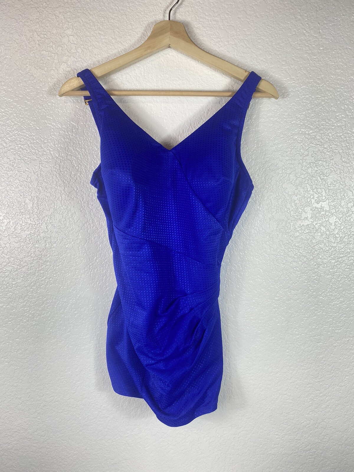 Vintage Roxanne Pin-Up Swimsuit 38DD Bra Royal Blue Side Ruching Sz 16 *READ*
