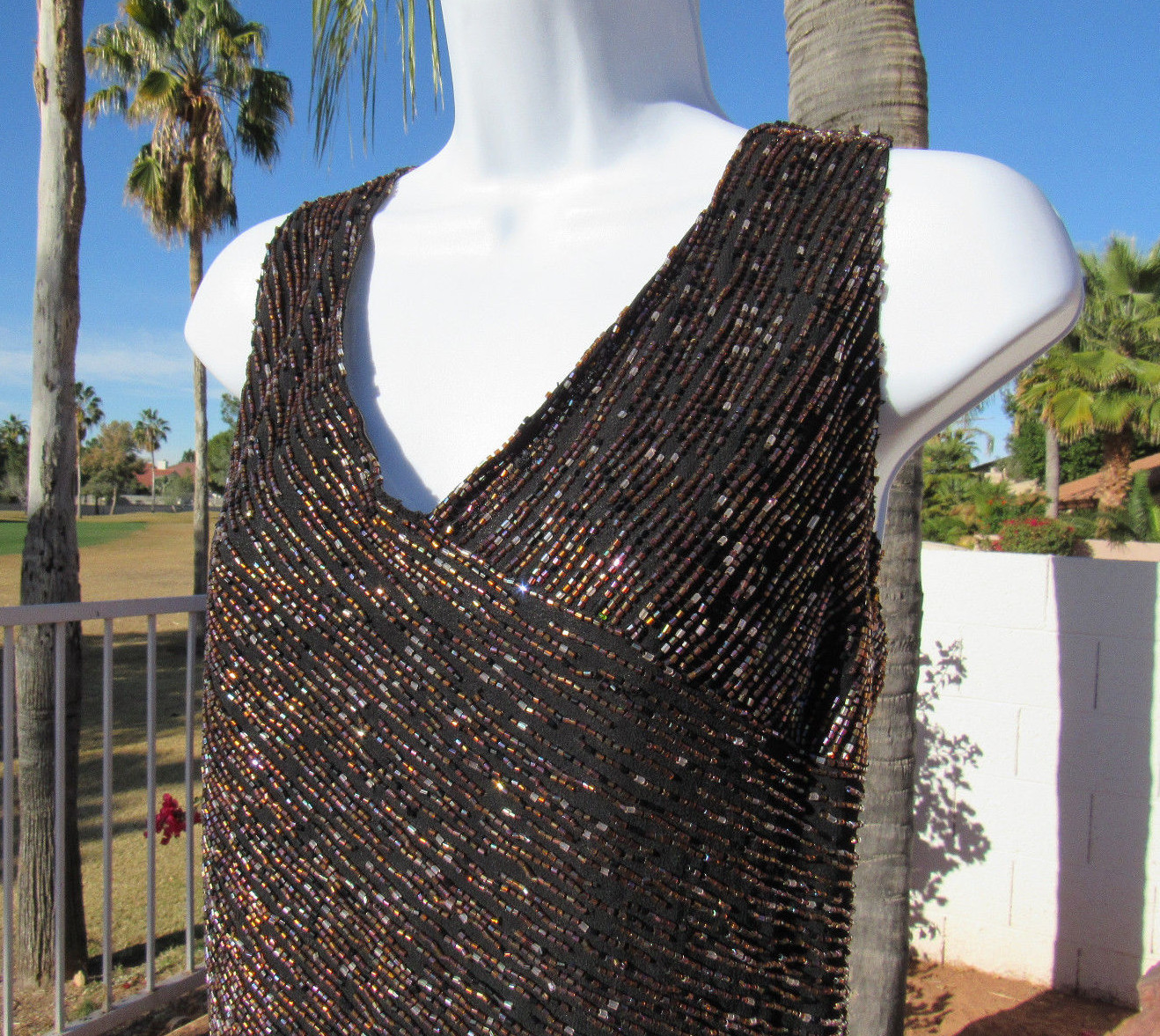 VTG 1980s 90s JKARA BEADED SLEEVELESS TOP SIZE 12 BLACK FULLY LINED MADE INDIA