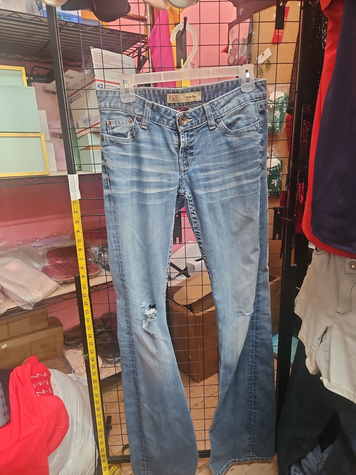 BKE Women’s 27×31 Bootcut Flare Jeans Blue Distressed Stretch Mid Rise