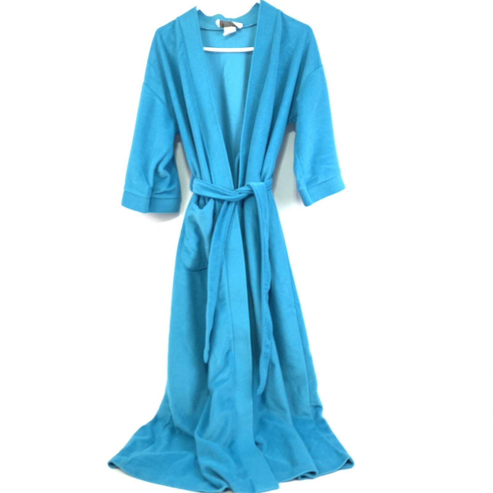 Vintage Vandemere Velour Bath Robe Medium Belted Long USA Teal Blue Women’s 7062