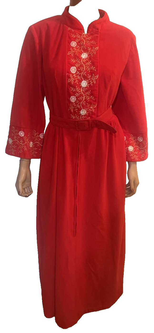 VTG LOUNGE CRAFT 60s Red Hostess Pajamas Loungewear Buckle Gold Embroidery S