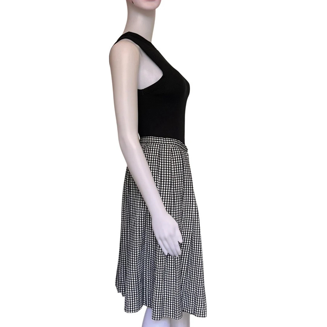 Vintage 1950s Black and White Gingham Plaid Pleated Skirt Handmade Small