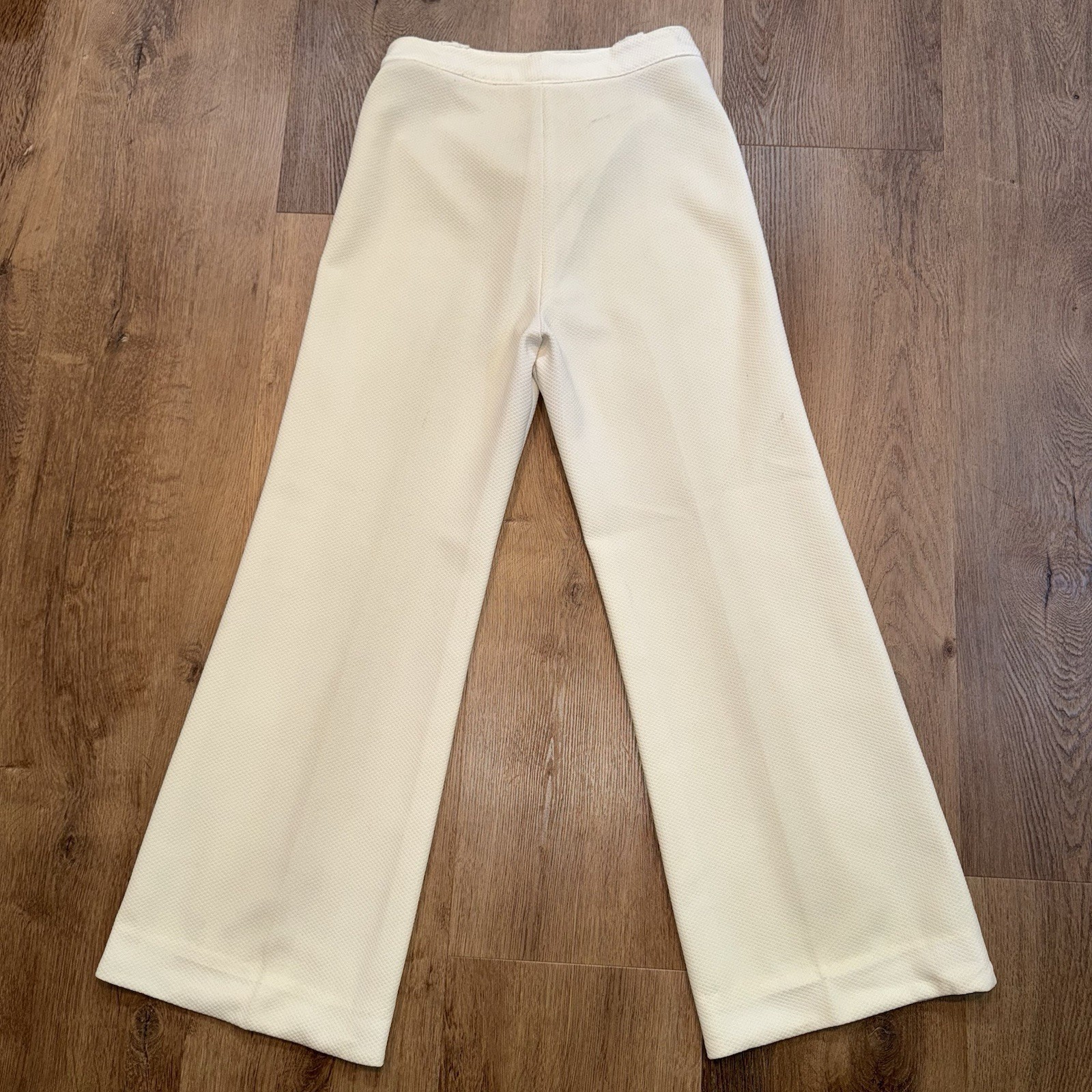 Vtg Bell Bottom Pants Womens 27 27 Loubella 60s 70s Polyester Disco Hippie Cream