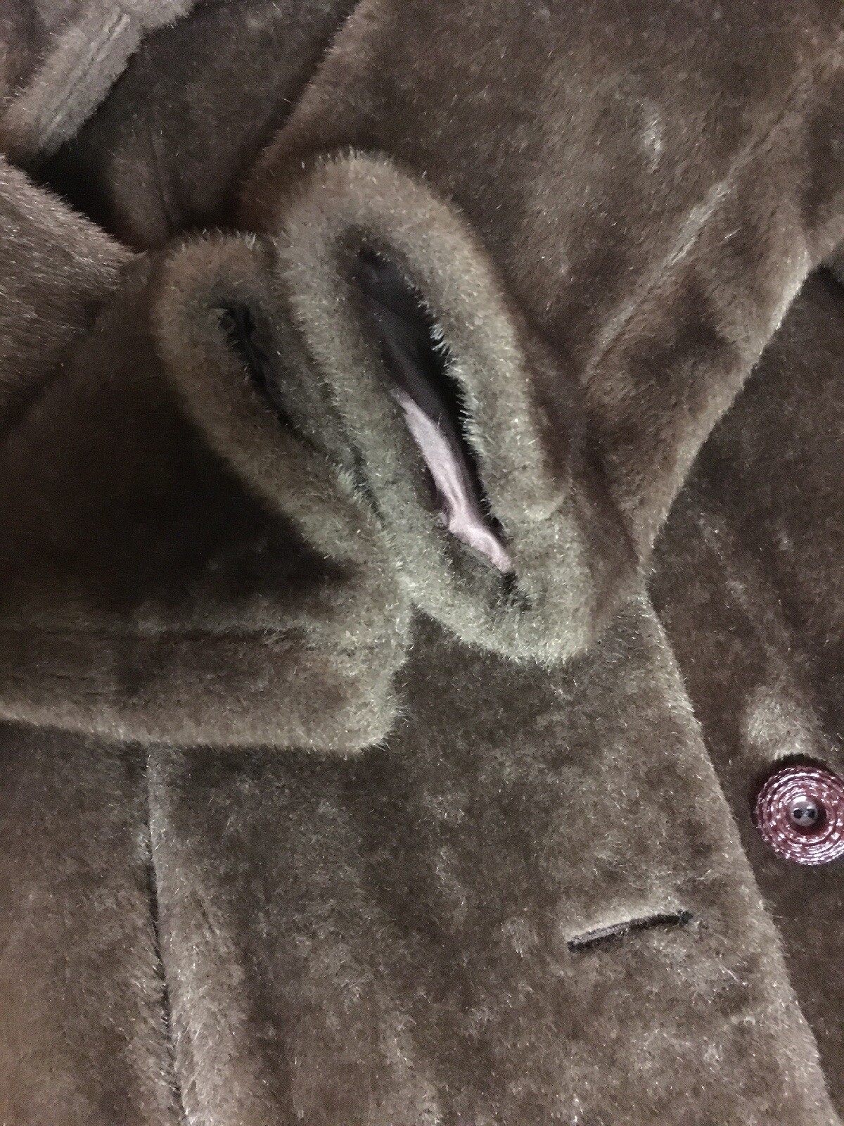 Vtg 50s 60s Ladies Brown Faux Fur Long Coat Jacket Womens M-L Party Glam Mod