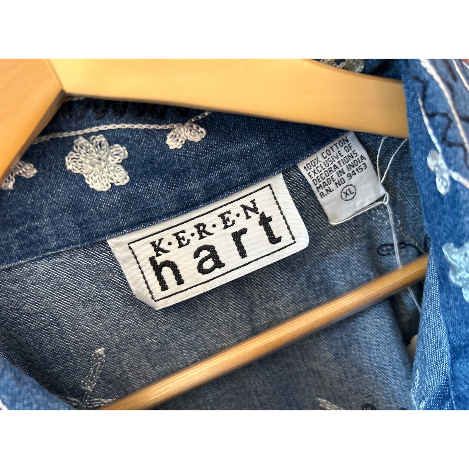 Vintage Keren Hart Denim Jacket Cottagecore Boho Art To Wear Coastal Grandma