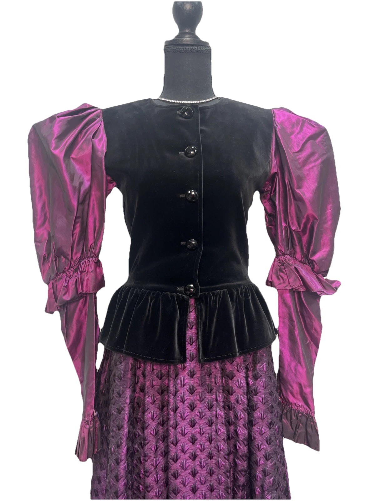 VTG YVES SAINT LAURENT 2pc Skirt and Top Blk/Purple Velvet/Taffeta/Wool/Silk 38