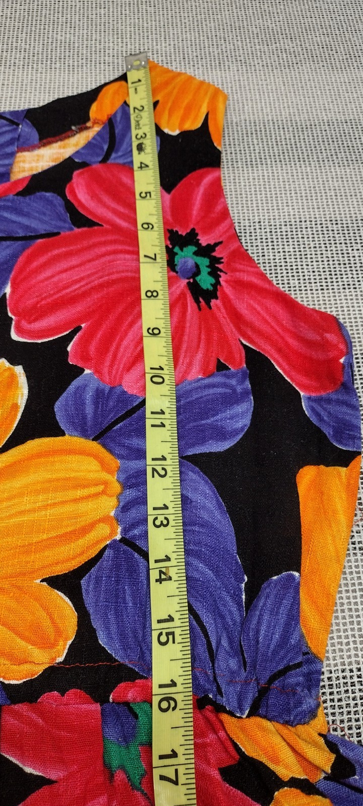 Vintage 1980s Big Floral Dress Sleeveless Sundress Red Orange Daisy Blue Medium