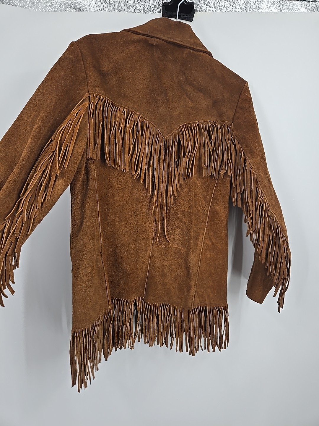 Vintage 1960s Pioneer Wear Brown Suede Fringe Jacket Coat Womens 16 Retro Cowboy