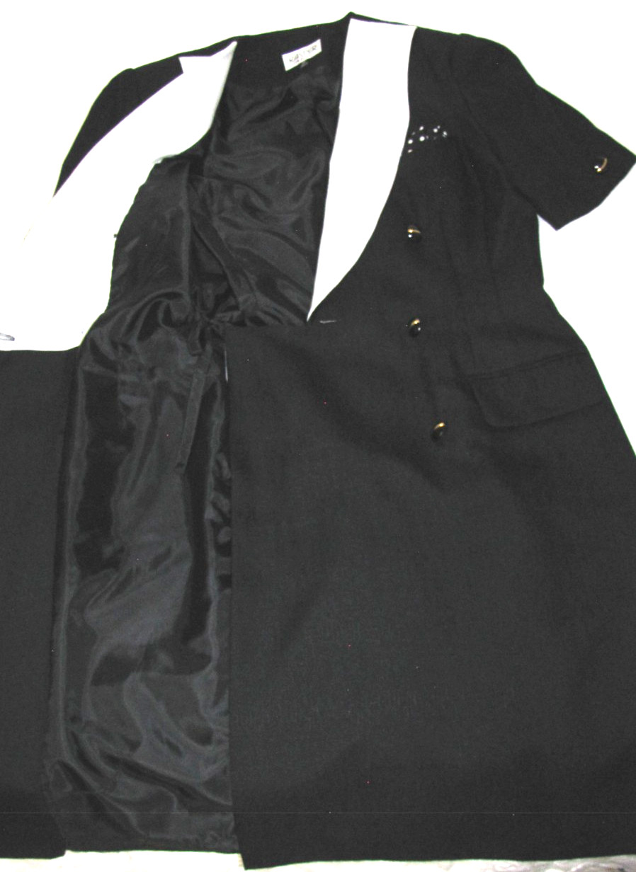 VTG Kasper for ASL Black Dress Straight Wrap White-Collar Short-sleeve Wm .12