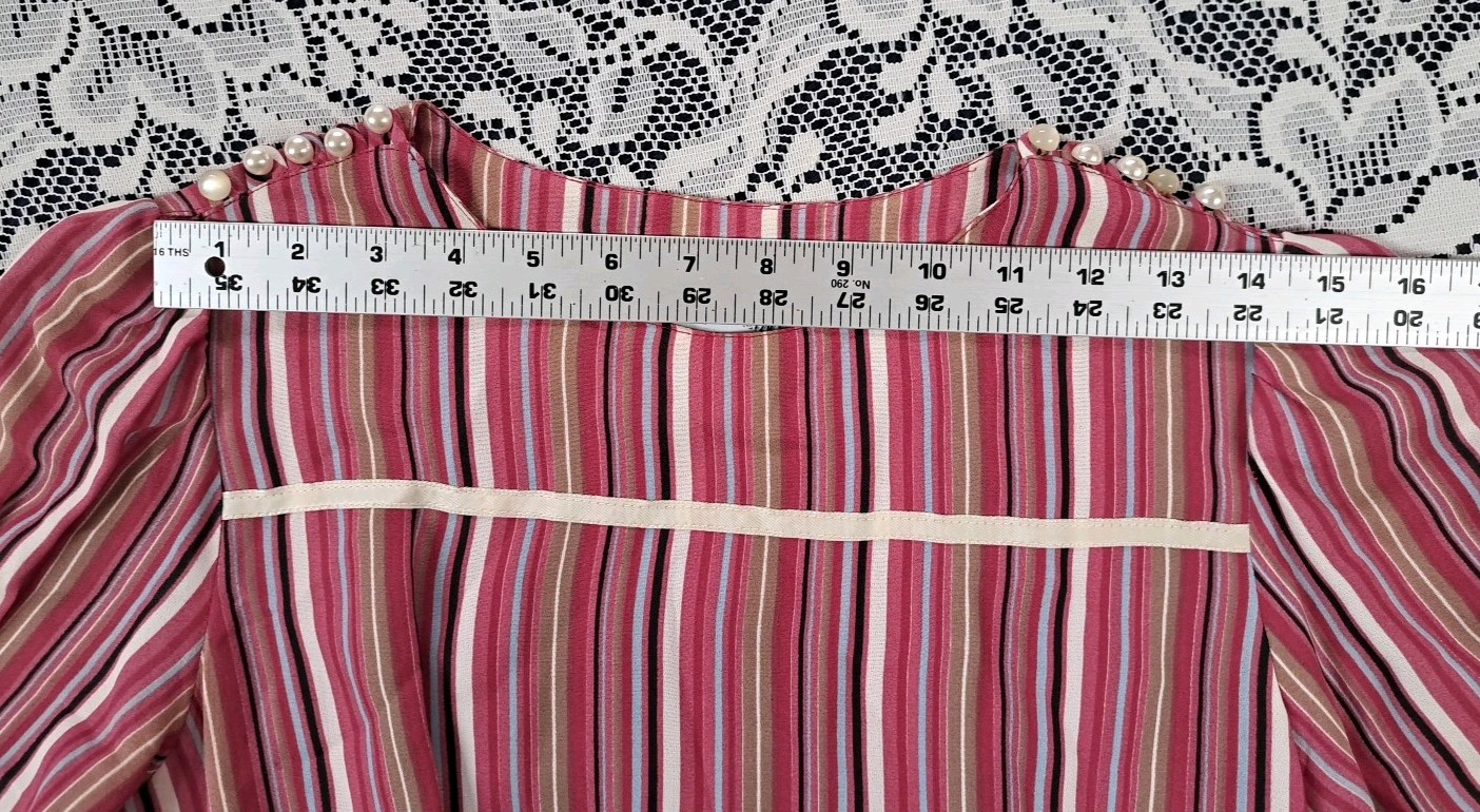 Lizzy & Johnny By Lucero Dress 12 Mauve Striped Elastic Waist Short Sleeve VTG
