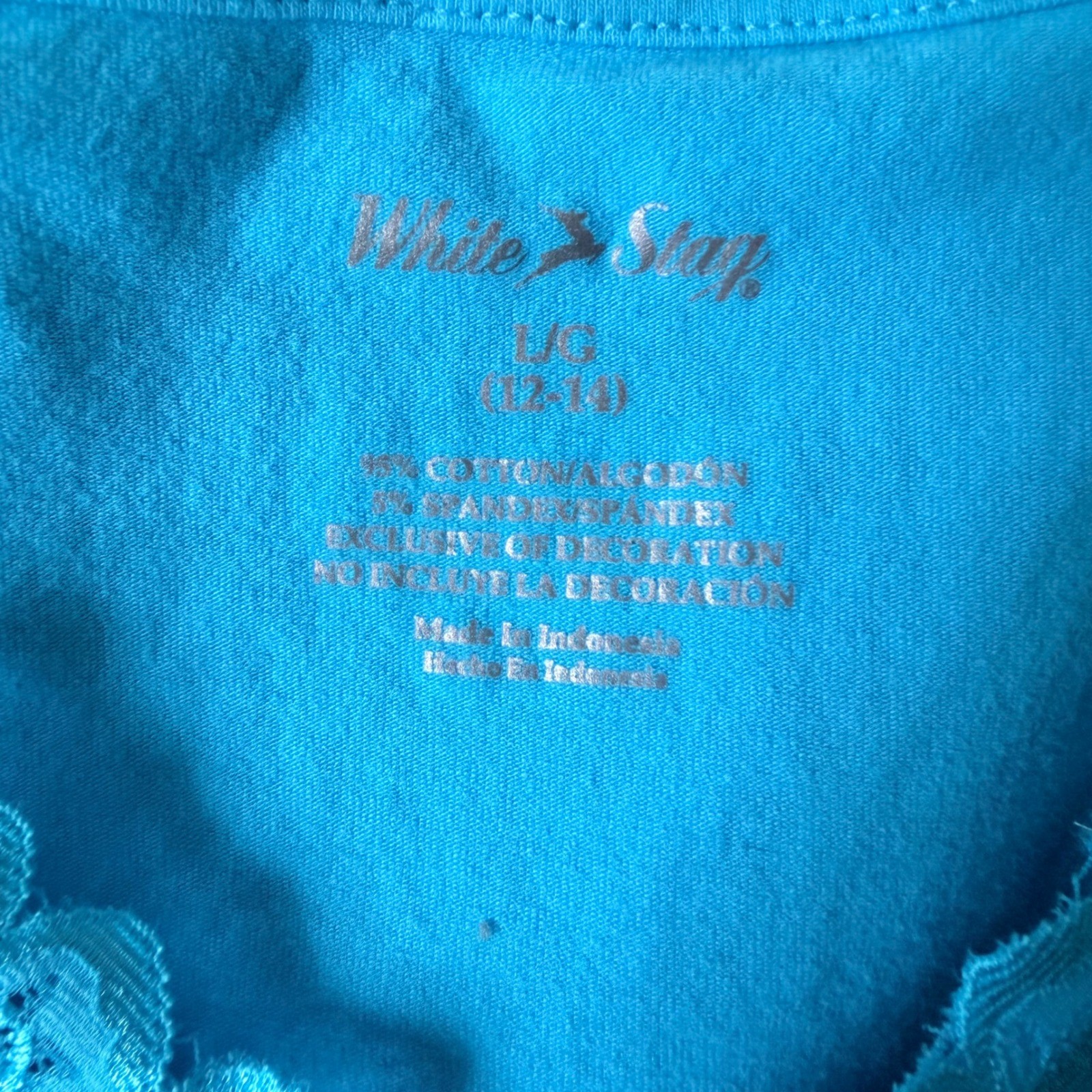 Vintage 90s Y2K White Stag Blue Floral Lace Trim V Neck Tank Top Large 12 14