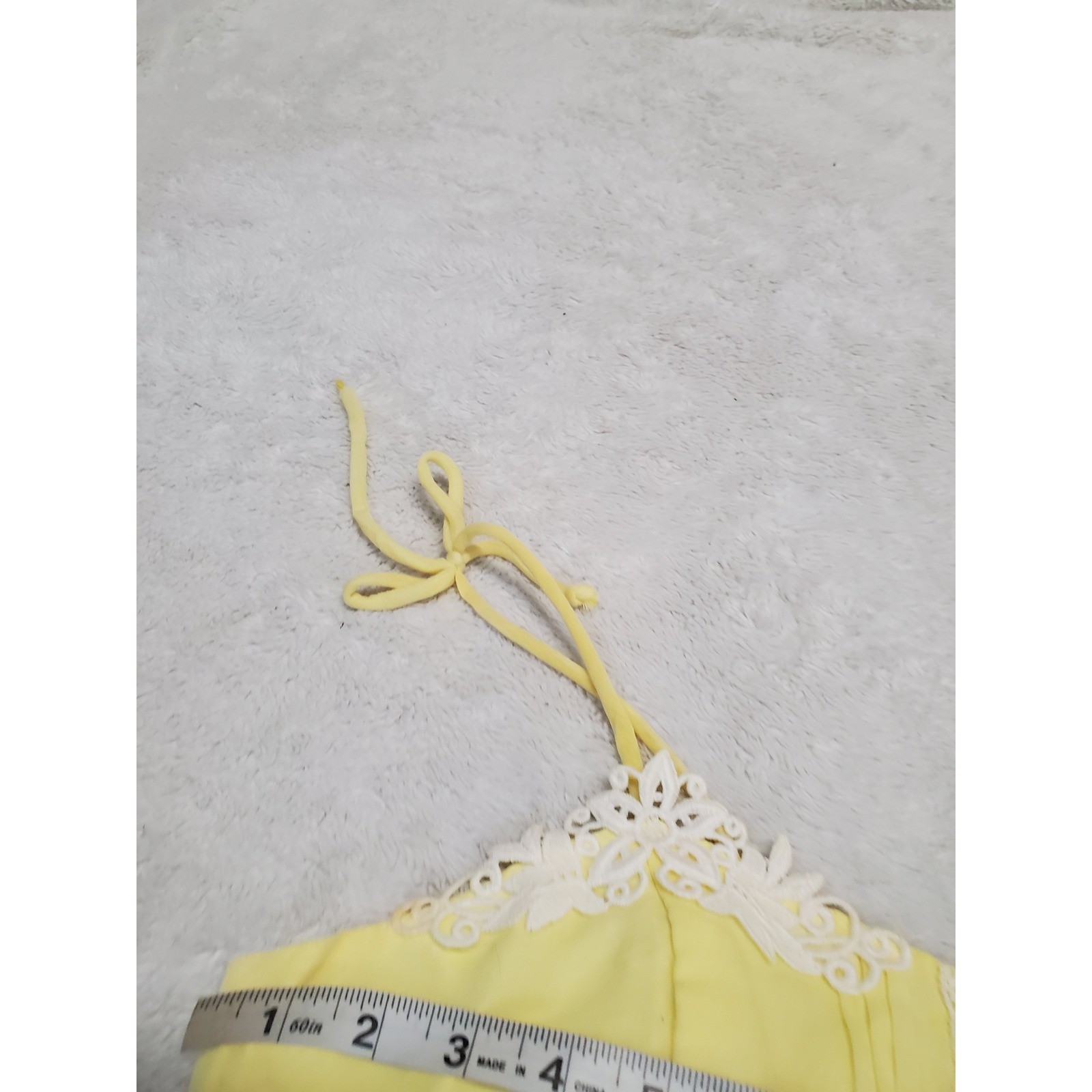 Vintage Soft Yellow White Lace Spaghetti Strap Tiered Babydoll Maxi Dress 11 XS